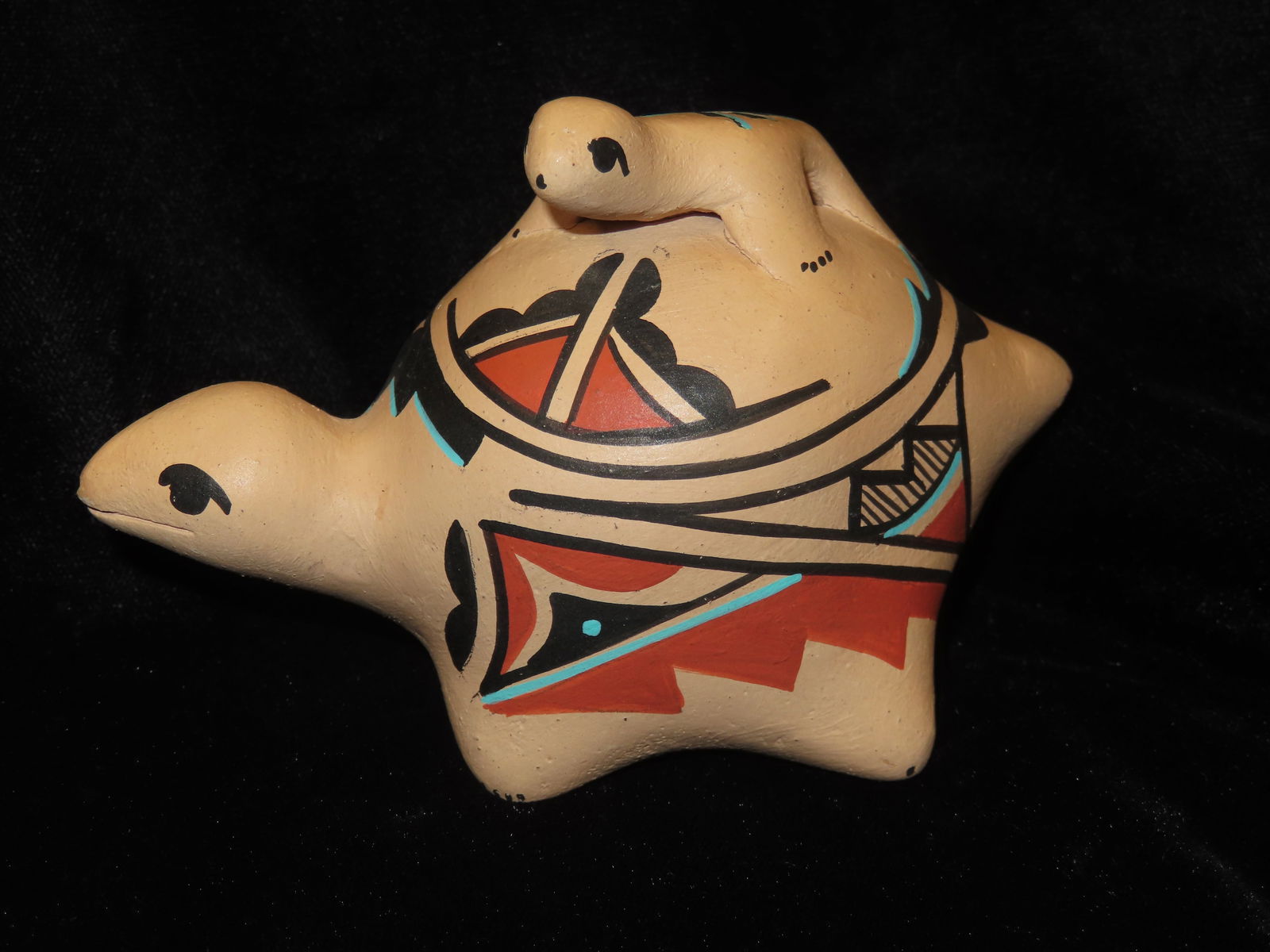 4 3/4"  Big Turtle w/ Little Turtle Effigy Figurine 1900s Signed (1 of 6)