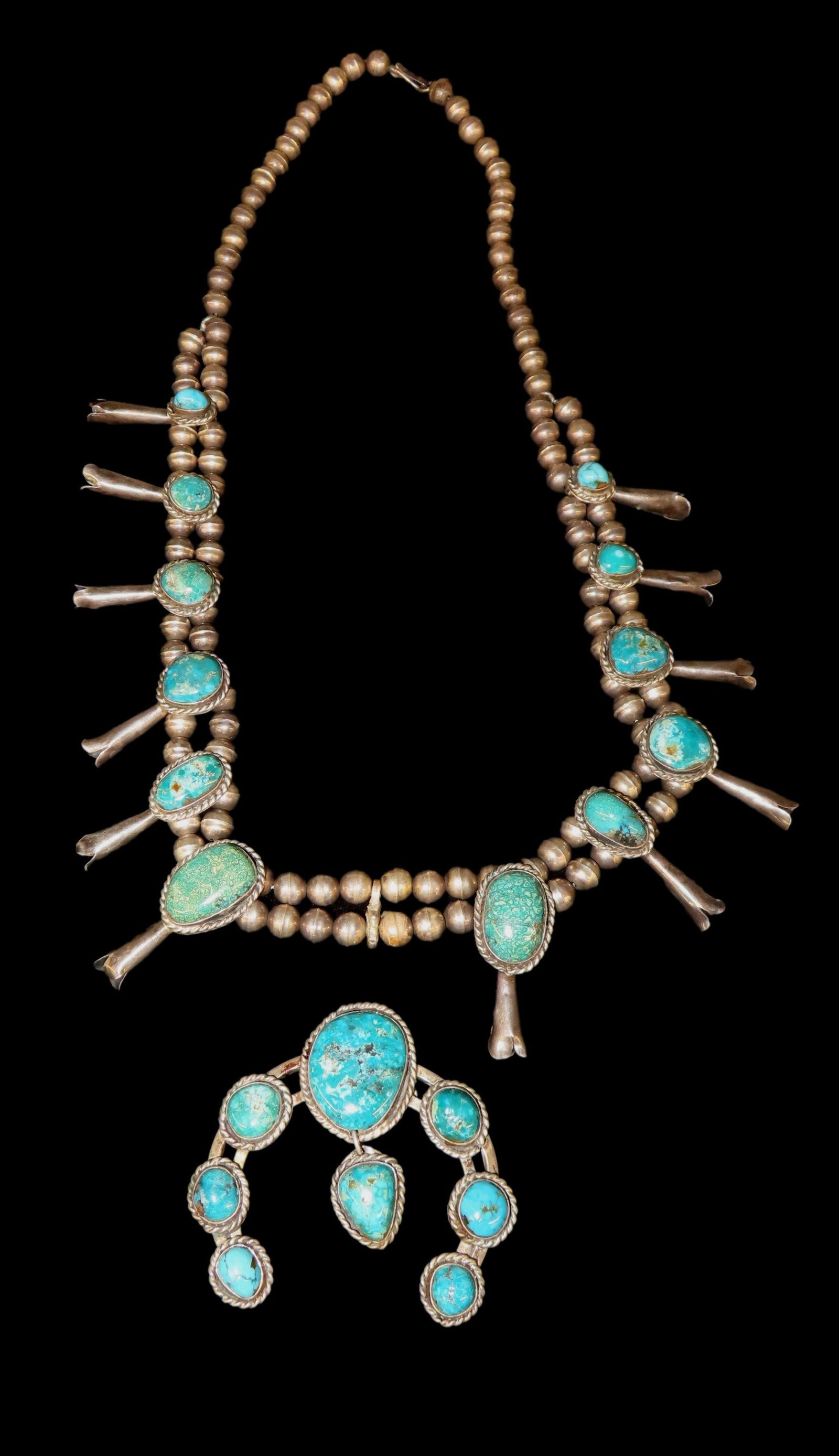 26" Navajo Silver and Turquois Squash Blossom Necklace and Pendant- Piece is in Original Condition (1 of 7)