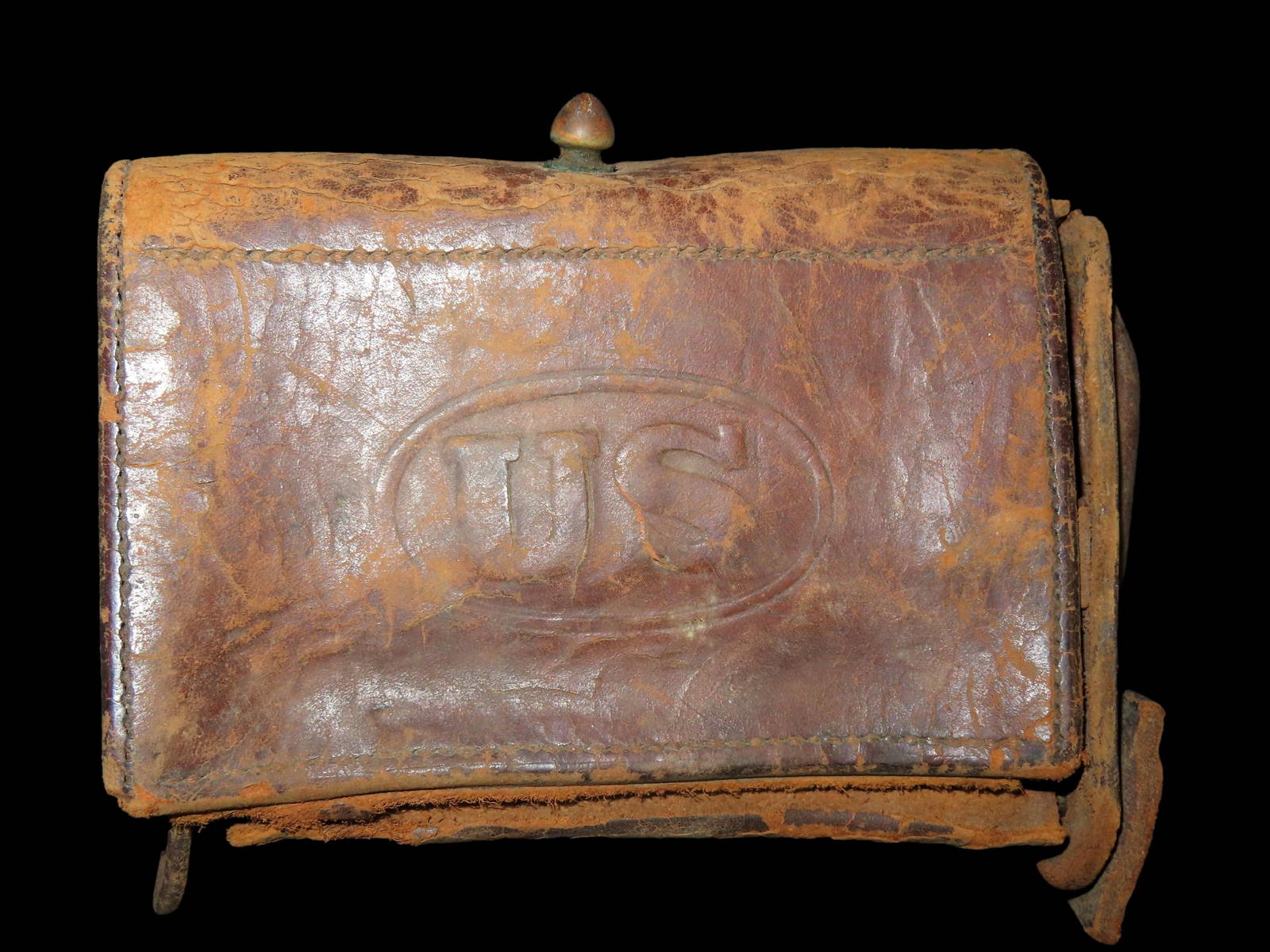 Original Civil War Era Us Army Issued Ammo Pouch, Leather, With &ldquo;us