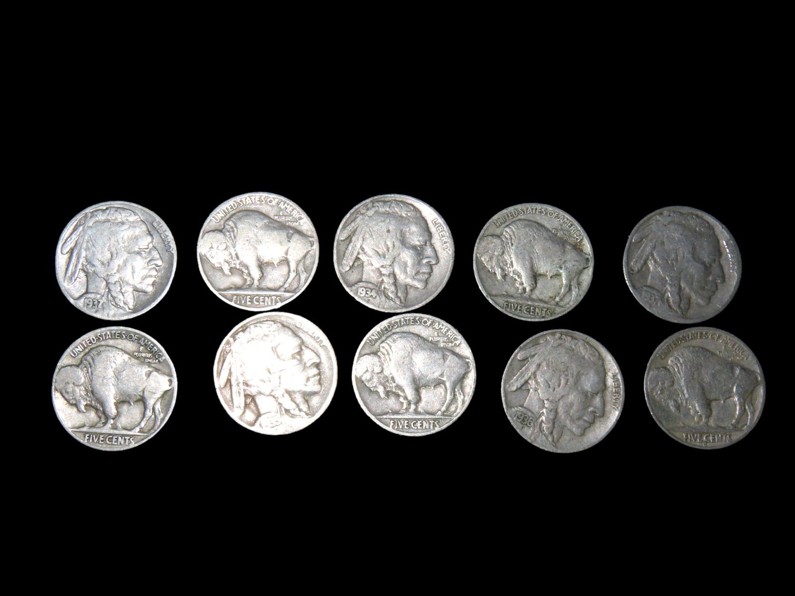 LOT OF 10 FULL DATE BUFFALO NICKELS, CLASSIC EARLY US COINS: LOT OF 10 FULL DATE BUFFALO NICKELS, CLASSIC EARLY US COINS