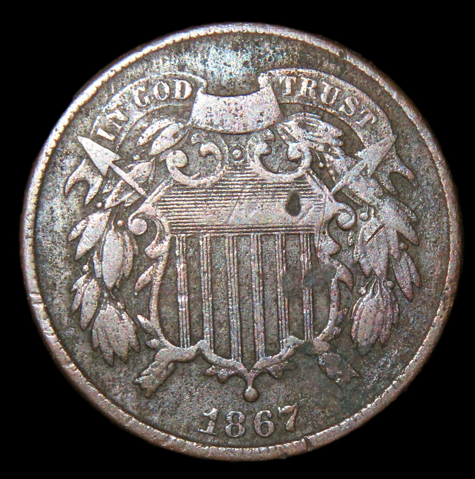 1867 TWO CENT PIECE, EARLY US COIN, 2 CENT: 1867 TWO CENT PIECE, EARLY US COIN, 2 CENT