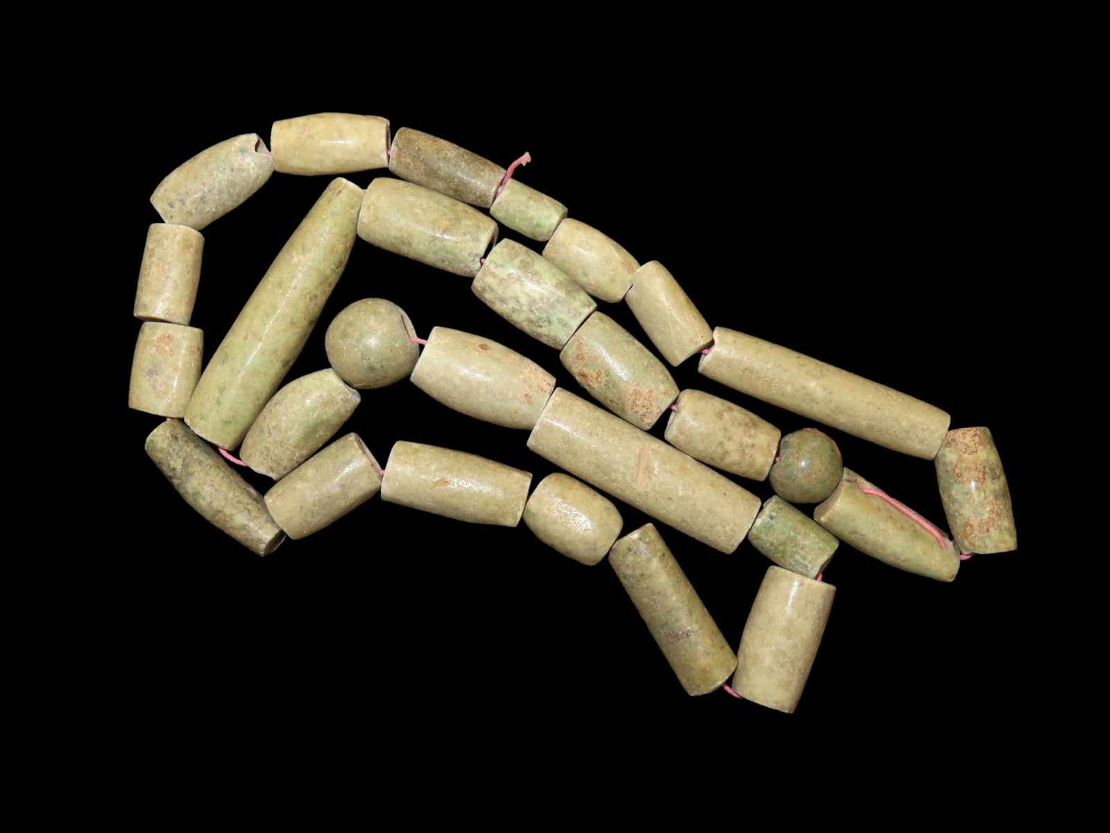 Jade Tubular Bead Pre Columbian Necklace, Mayan, Total of approximately 28" long, (1 of 5)