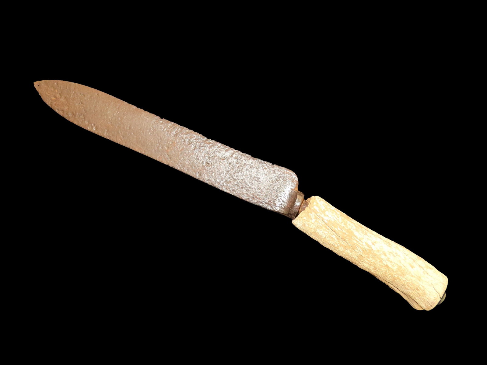 14.1/2" Very Early Bowie Knife, Carton is unreadable, Bone / Antler Handle: 14.1/2" Very Early Bowie Knife, Carton is unreadable, Bone / Antler Handle
