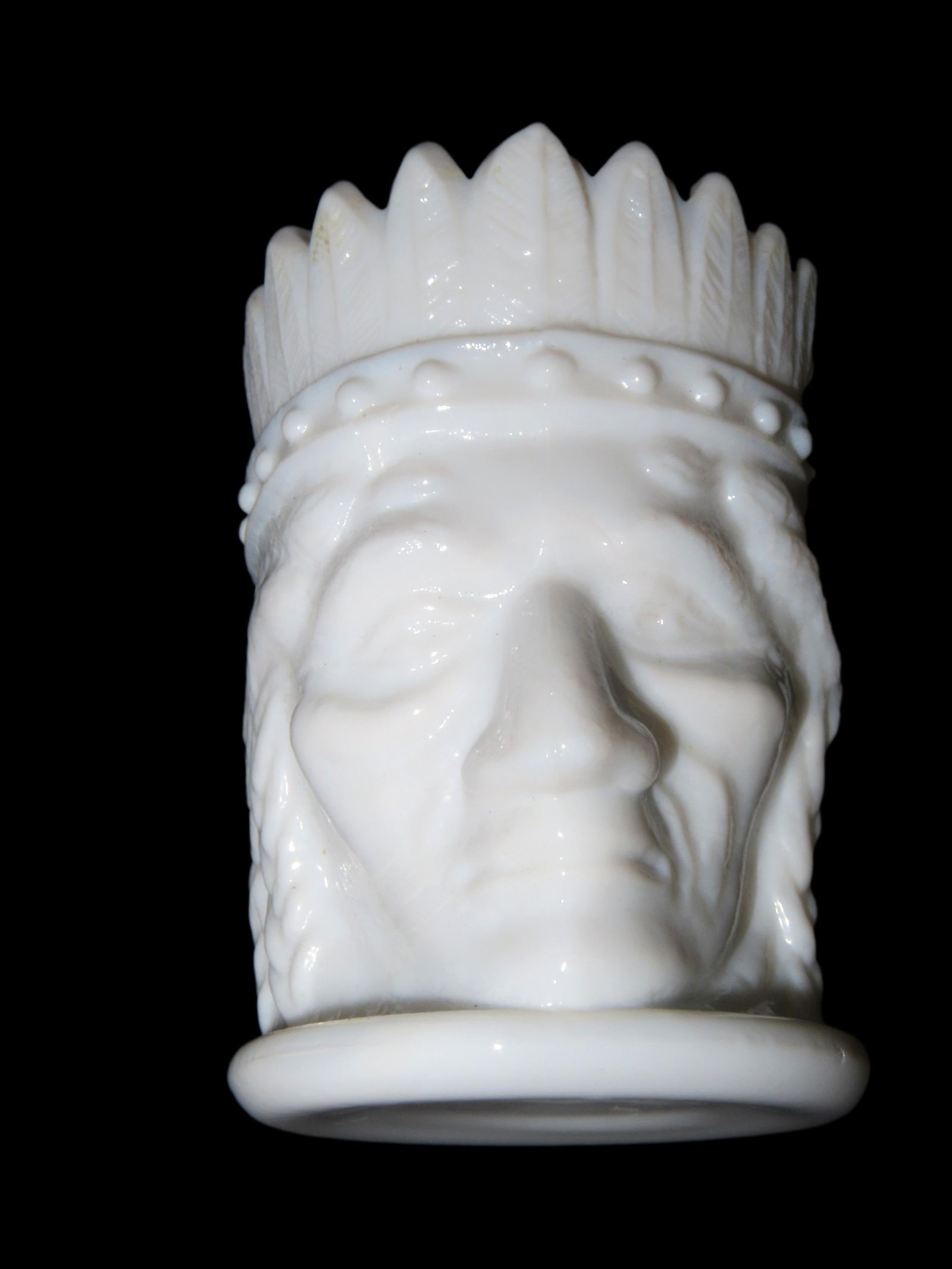 2 1/2" Summit Art Glass Indian Chief Toothpick Holder, in Milk-glass, No breaks or chips: 2 1/2" Summit Art Glass Indian Chief Toothpick Holder, in Milk-glass, No breaks or chips