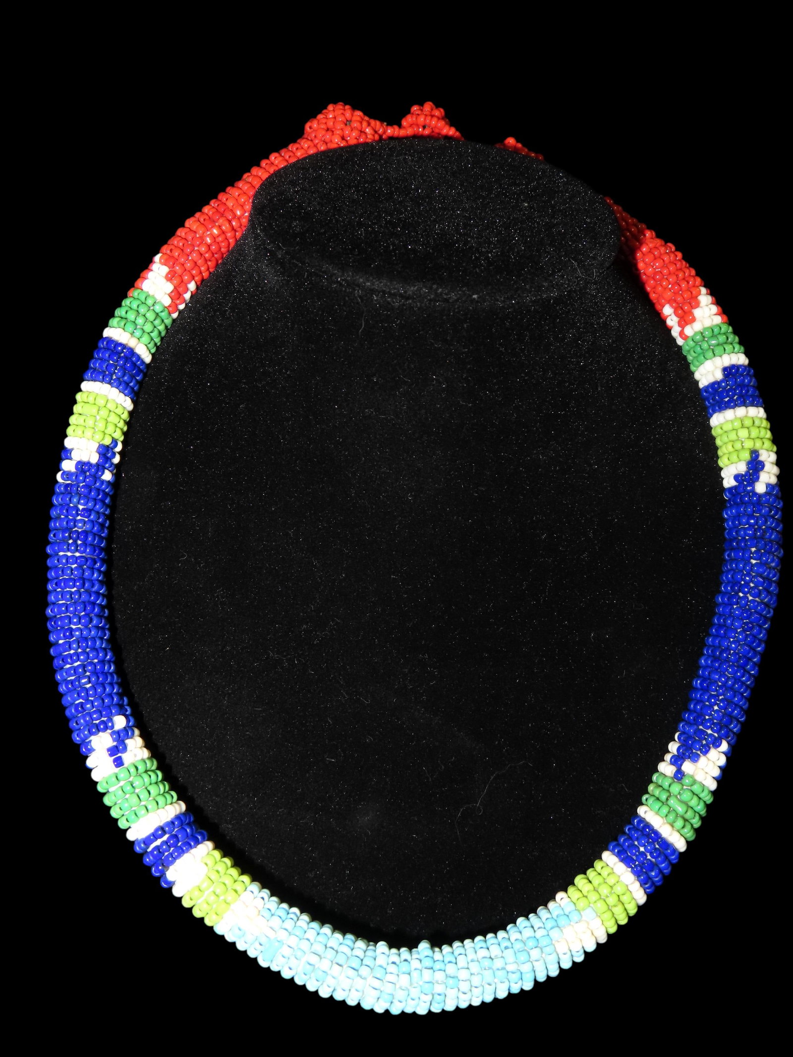 18" Hand Beaded Choker from Africa- possibly Massai or Zulu? Gorgeous Color, some fading from age.: 18" Hand Beaded Choker from Africa- possibly Massai or Zulu? Gorgeous Color, some fading from age.