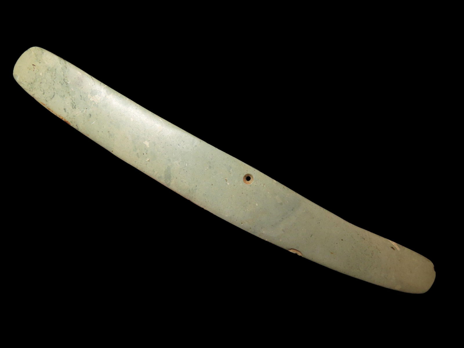 8 1/16" Jade Pre-Colombian Tirona Batwing Gorget, 2000 Yrs Old, found in Tirona Colombia South: 8 1/16" Jade Pre-Colombian Tirona Batwing Gorget, 2000 Yrs Old, found in Tirona Colombia South America,