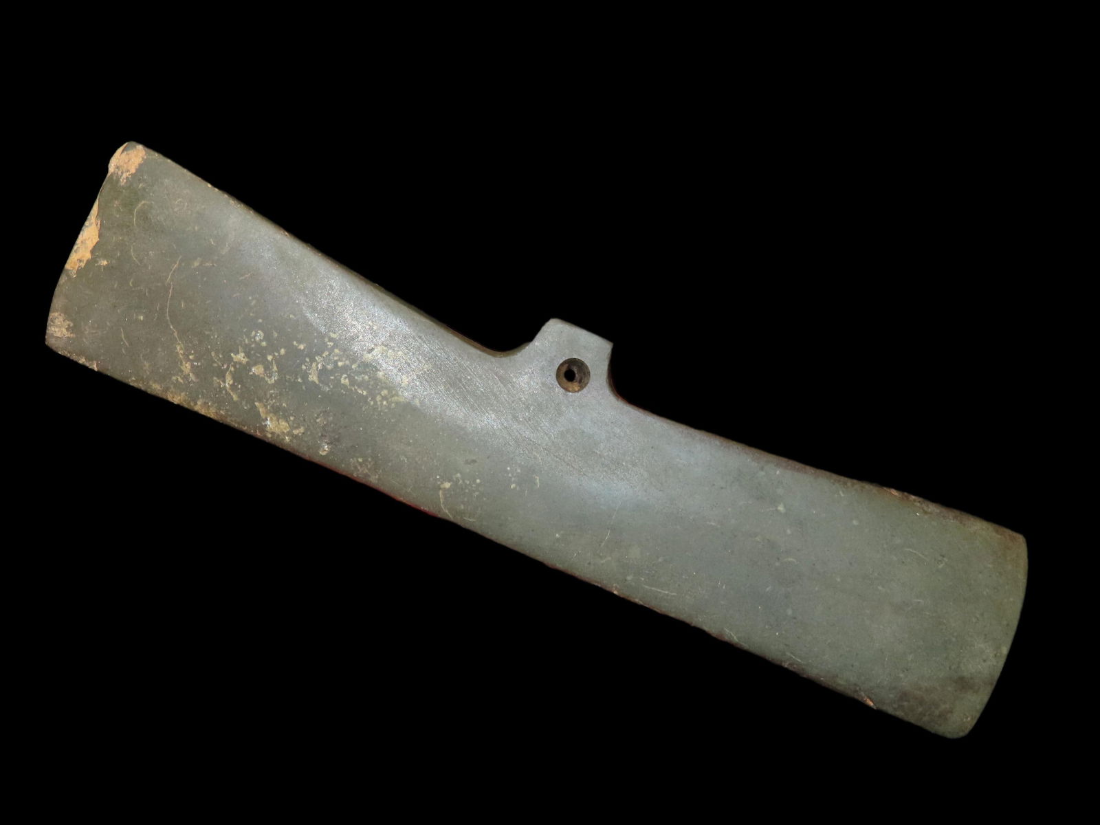 6 3/4" Jade Pre-Colombian Tirona Batwing Gorget, 2000 Yrs Old, found in Tirona Colombia South: 6 3/4" Jade Pre-Colombian Tirona Batwing Gorget, 2000 Yrs Old, found in Tirona Colombia South America,