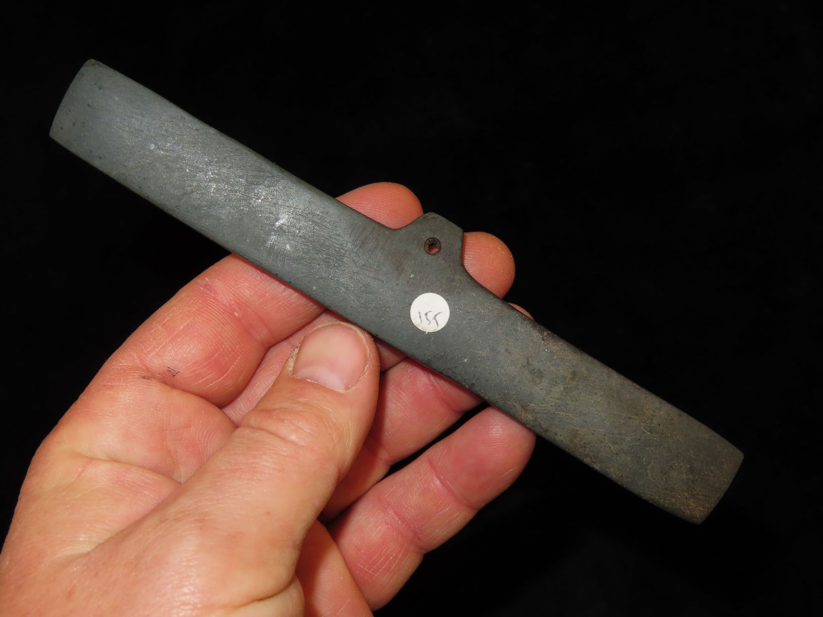 6.1/8" Jade Pre-Colombian Tirona Batwing Gorget, 2000 Yrs Old, found in Tirona Colombia South: 6.1/8" Jade Pre-Colombian Tirona Batwing Gorget, 2000 Yrs Old, found in Tirona Colombia South America,