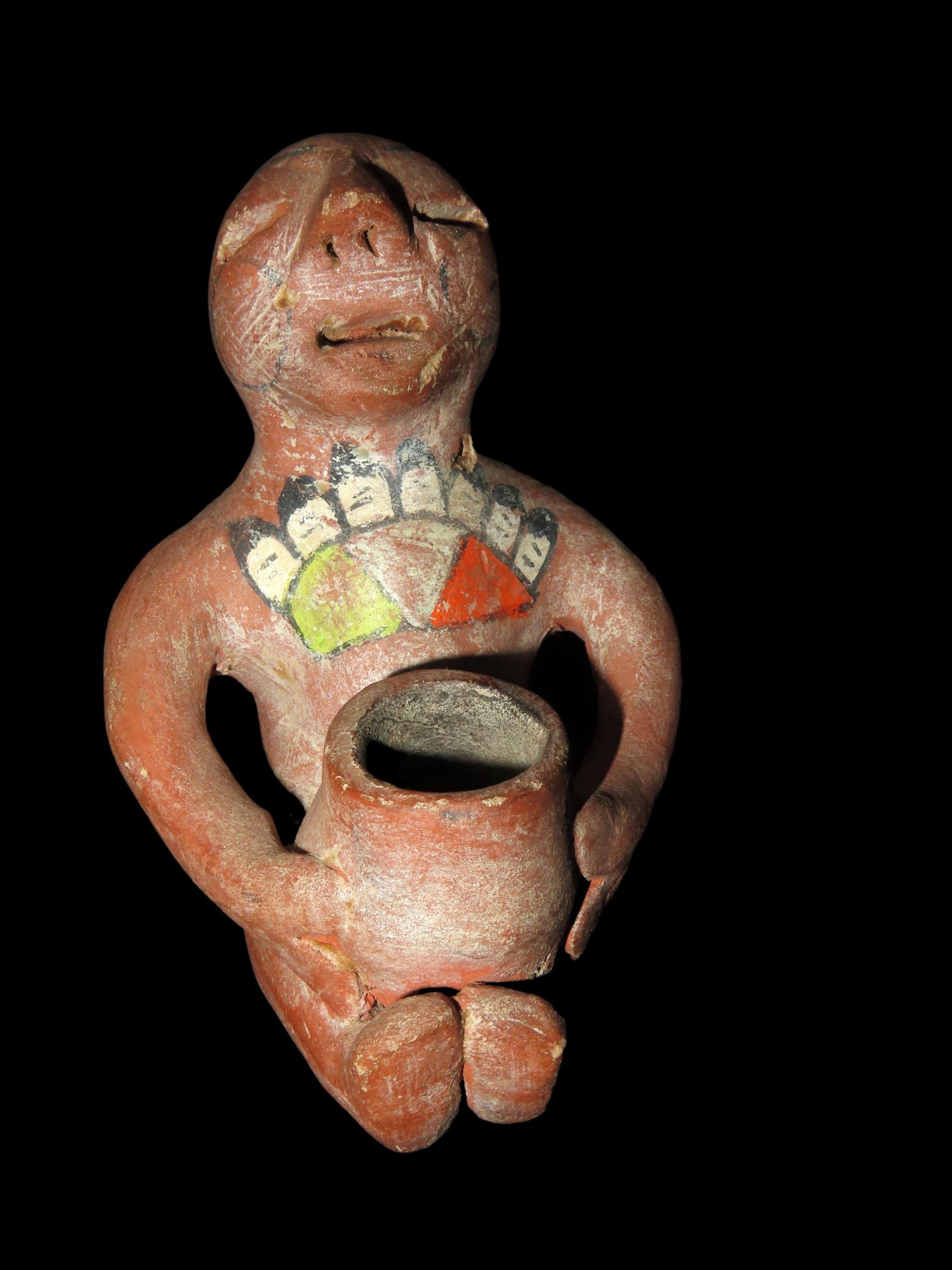 4 1/2" TALL TESUQUE PUEBLO POTTERY RAIN GOD STATUE / FIGURE FROM NEW MEXICO, CIRCA EARLY 20TH (1 of 9)