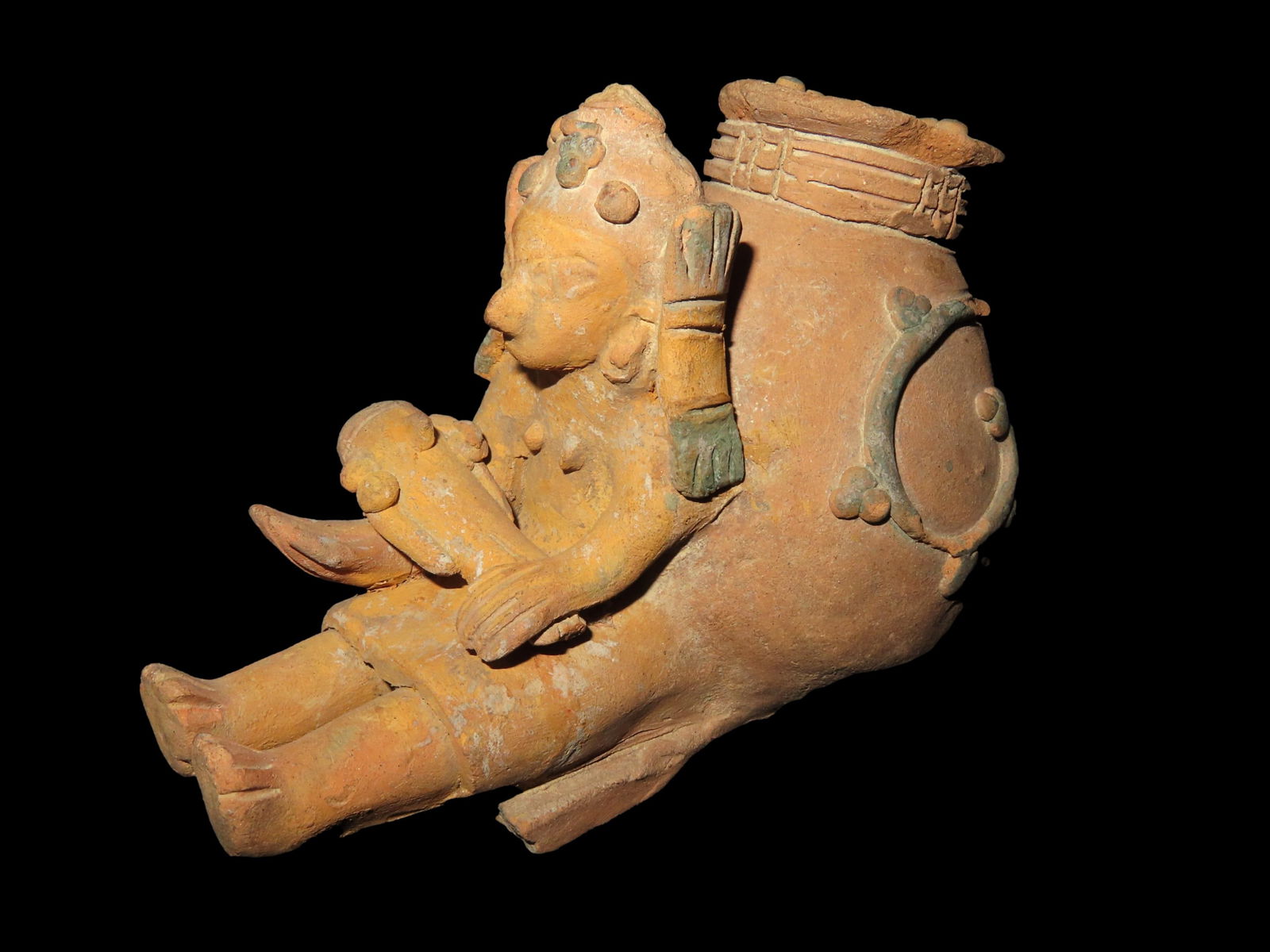 5 3/4" PAINTED POTTERY VESSEL W/ MOTHER & BABY, GREAT PRECOLUMBIAN JAMA COAQUE CULTURE ARTIFACT, (1 of 11)