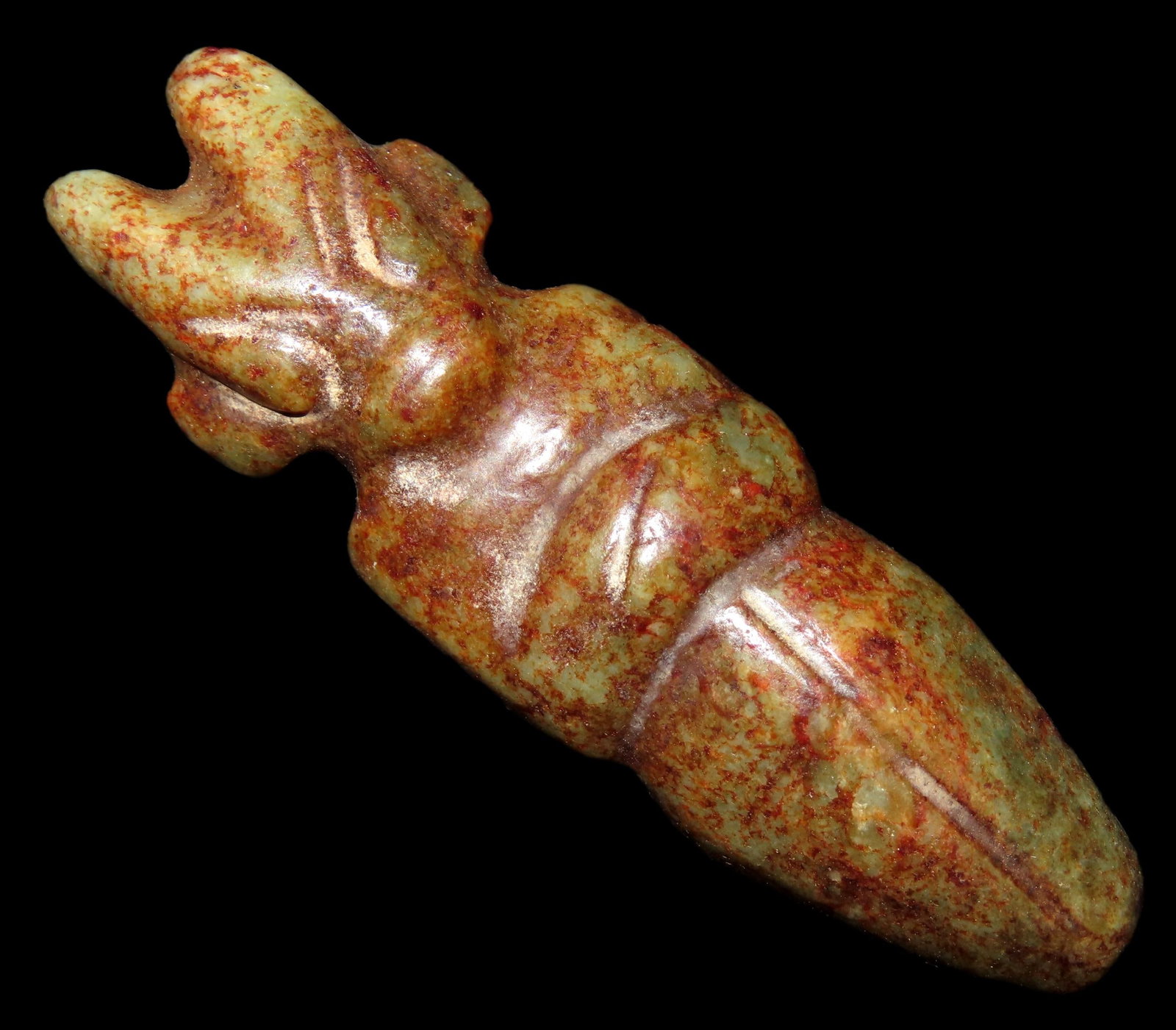 ANTIQUE CHINESE HONGSHAN CULTURE JADE EFFIGY PENDANT, HAND MADE, NICE DETAILED EXAMPLE (1 of 6)