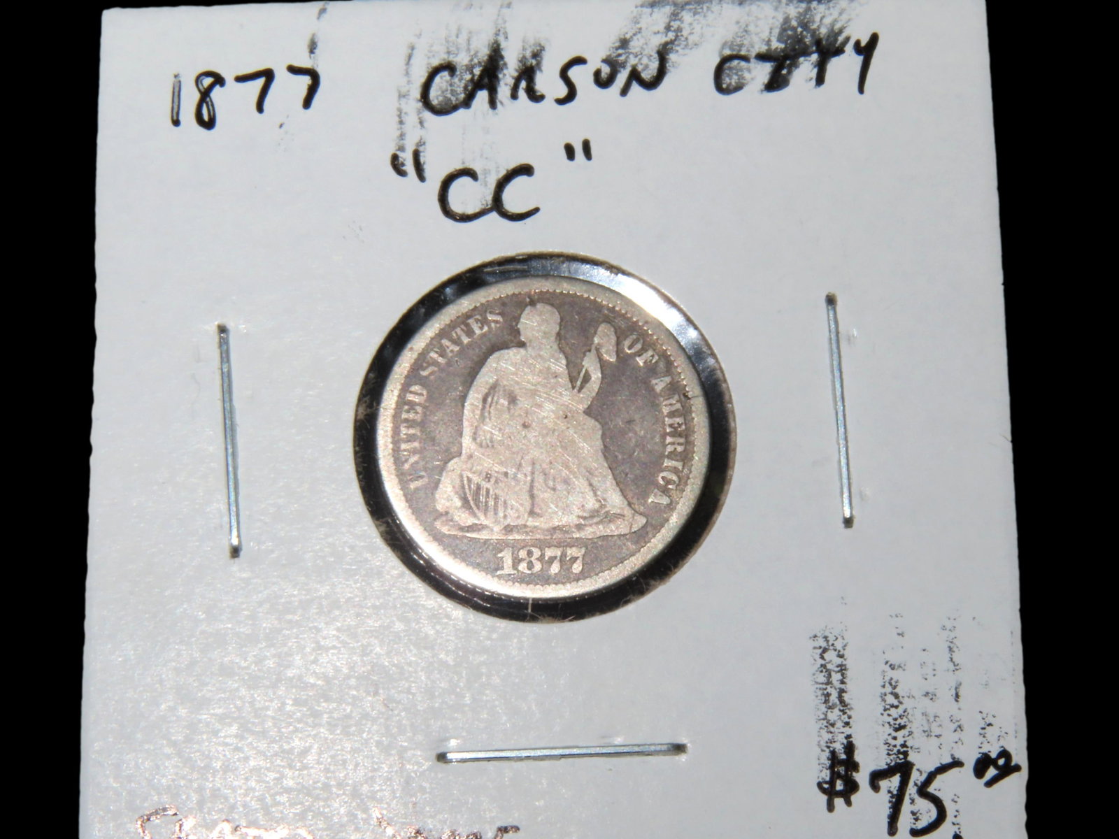 1977-CC CARSON CITY SEATED LIBERTY SILVER DIME, RARE OLD COIN, HARD TO FIND FROM CC MINT, GREAT (1 of 3)