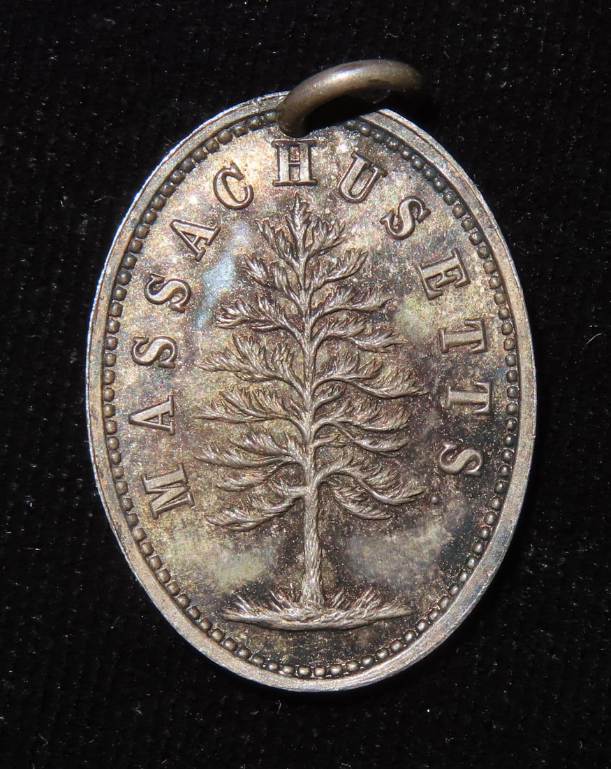 1876 United States of America Massachusetts Centennial Pinetree Silver Medallion "Sail on Union: 1876 United States of America Massachusetts Centennial Pinetree Silver Medallion "Sail on Union Strong and Great"
