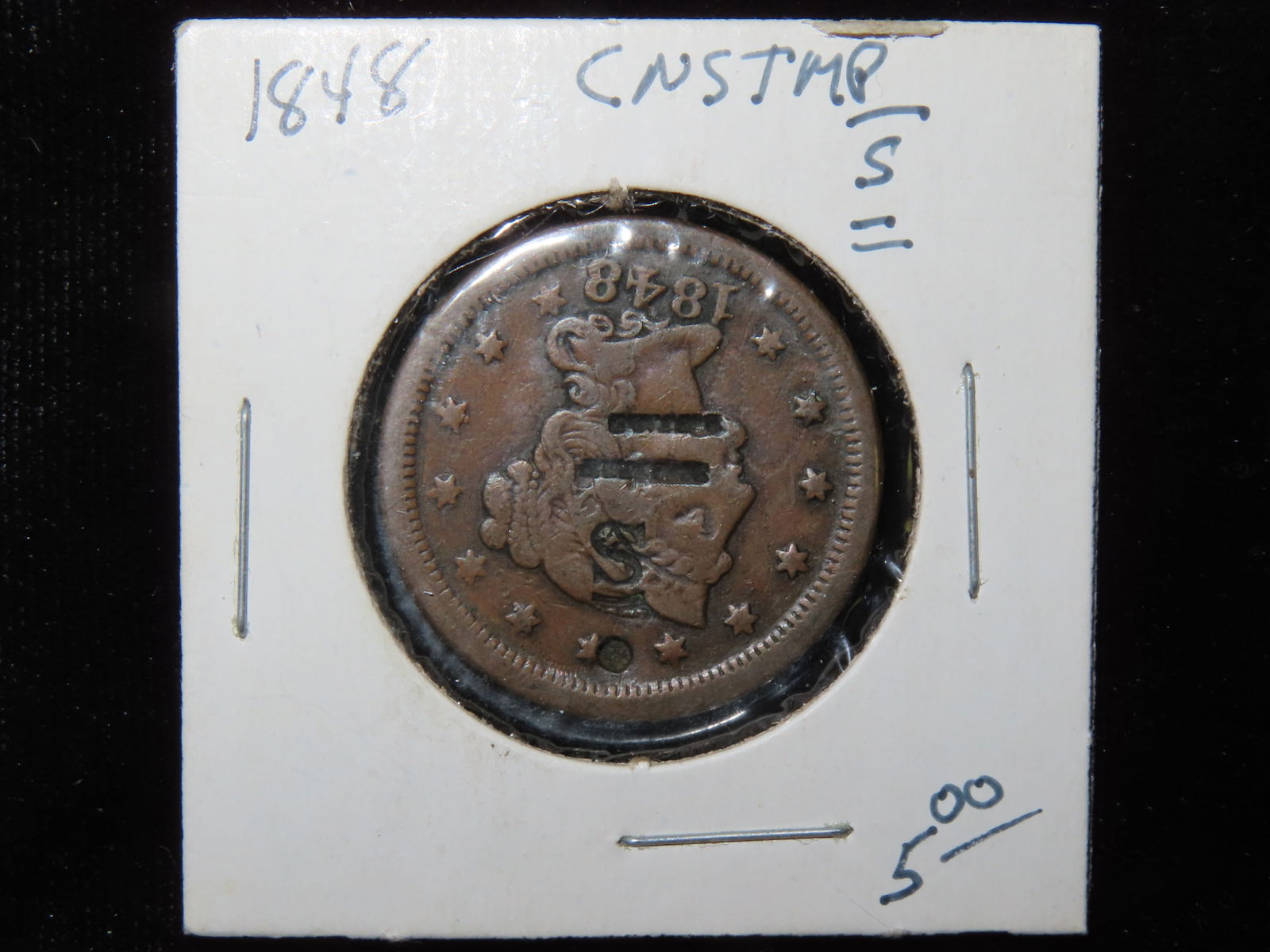 1848 United States of America Large Cent, Counter Stamped (1 of 5)