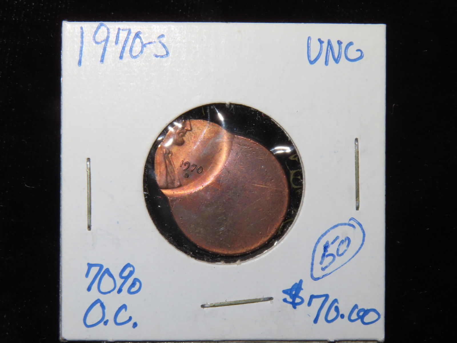 1970-S United States of America Lincoln Penny, 70% Off Center Strike (1 of 2)