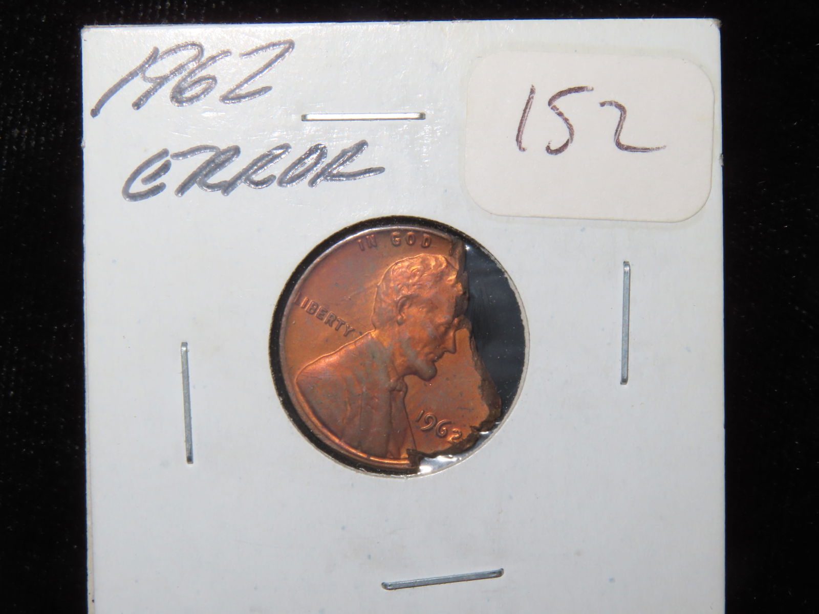 1962 United States of America Lincoln Penny, Severely Damaged Planchette (1 of 2)