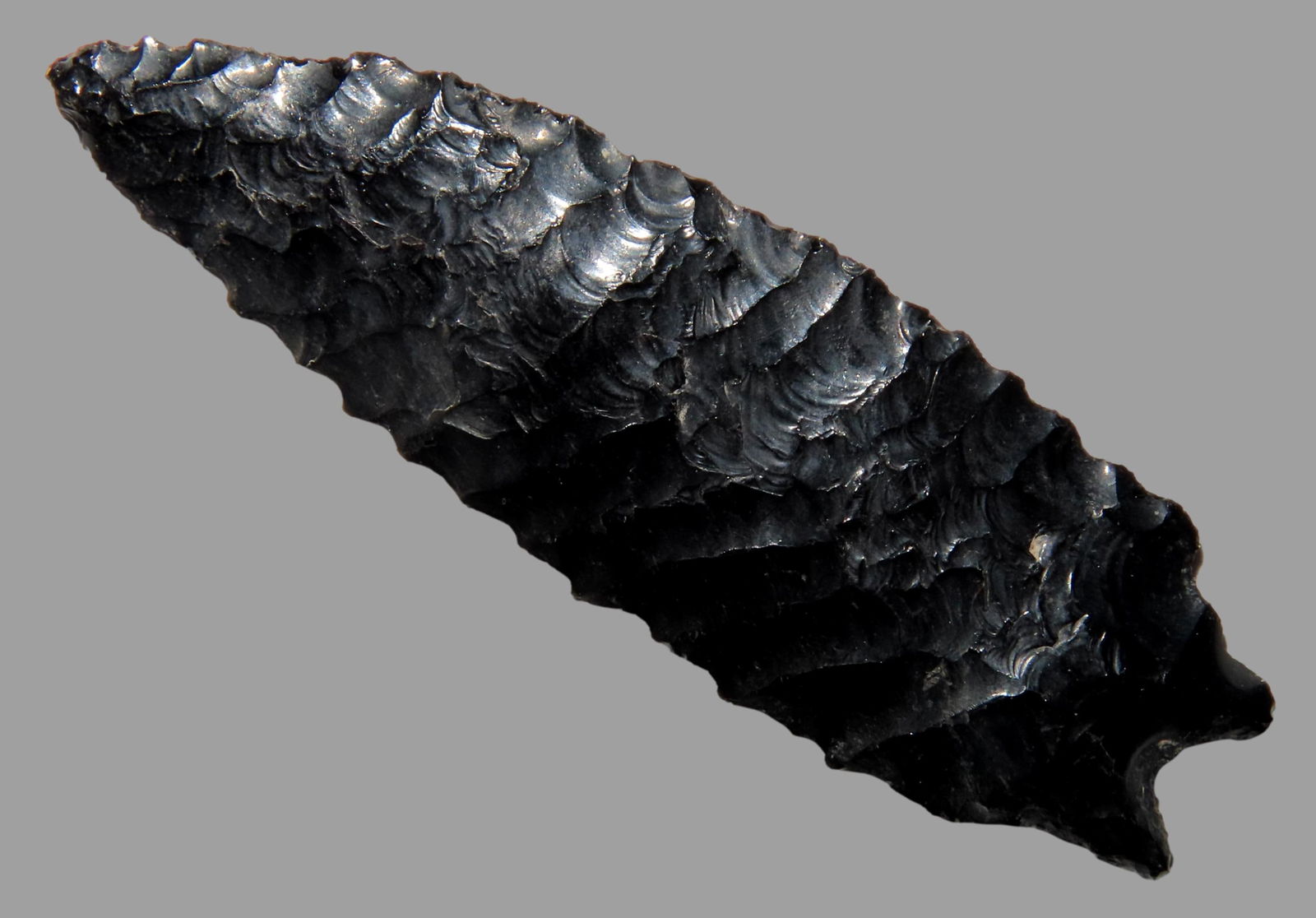 2 3/8" Ribbon Flaked Stem Point, Obsidian Arrowhead found in OR by Vernon Hamilton, Ex Steve Cox, (1 of 6)