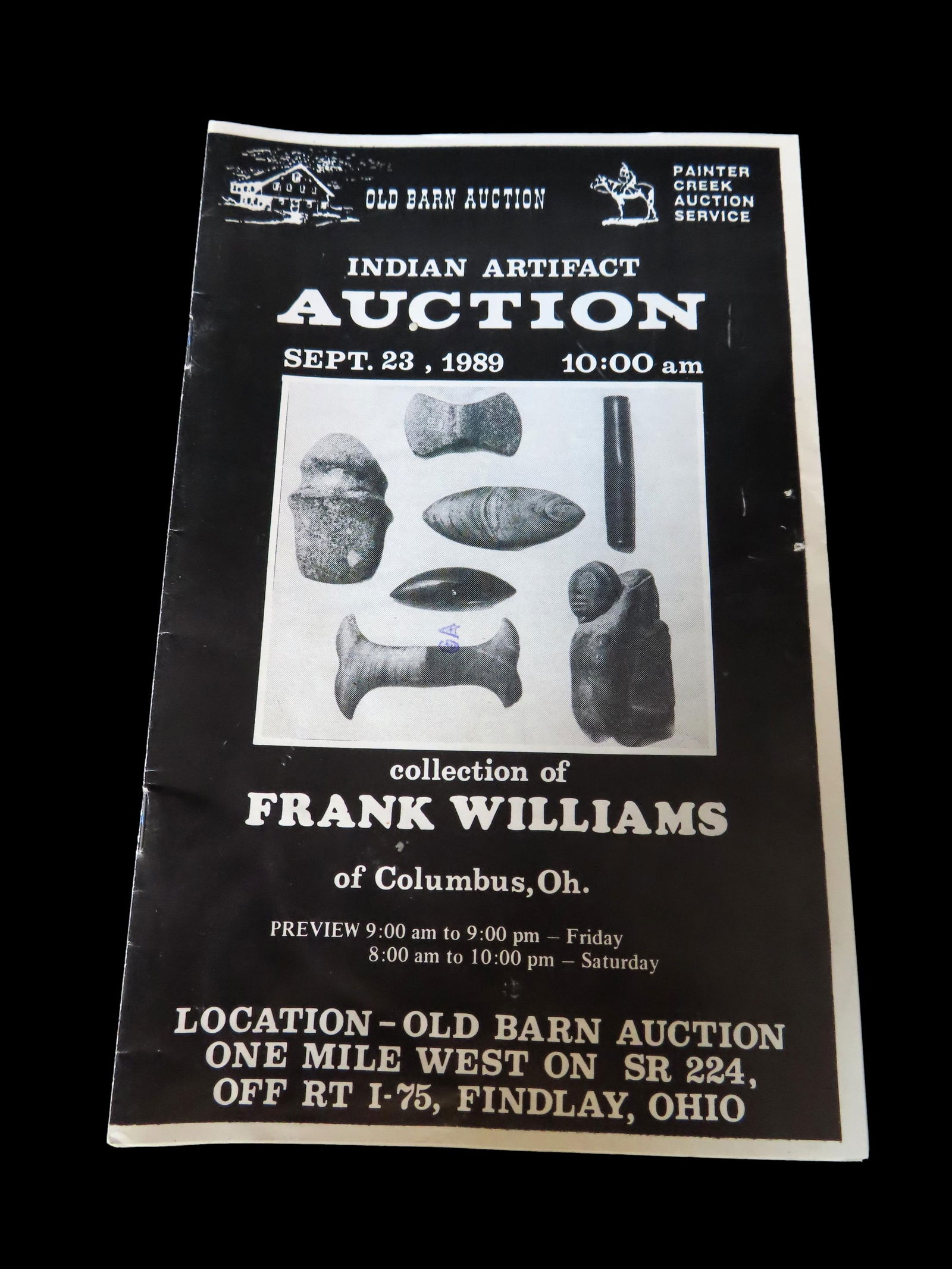 Frank Williams  Collection  Indian Artifact  Auction Catalog, Old Barn Auctions, Sept 23, 1989 (1 of 4)