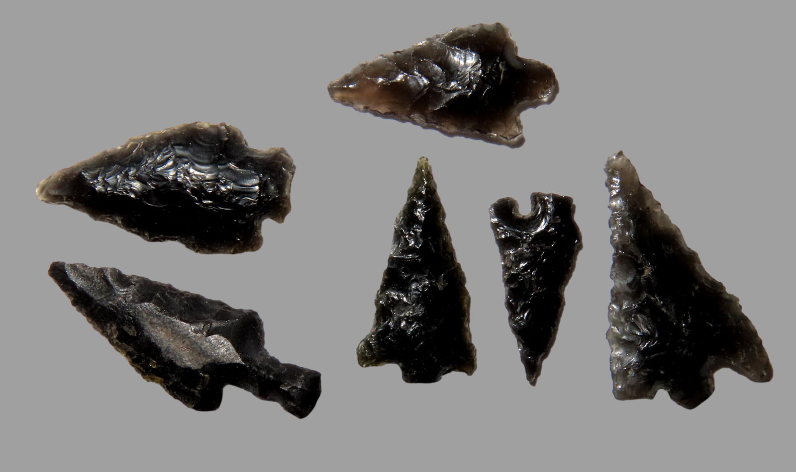 Group of 6 Obsidian Points, found in Northern California: Group of 6 Obsidian Points, found in Northern California