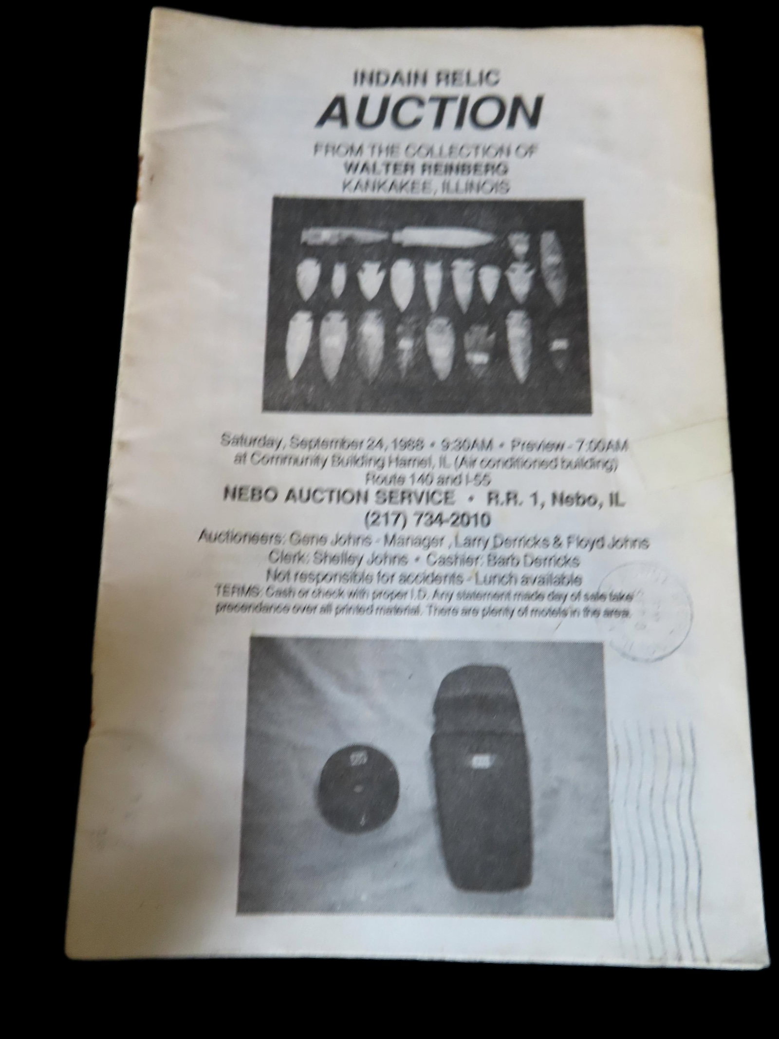 Walter Reinberg Collection Indian Relic Auction Catalog-Sept. 24, 1988.: Walter Reinberg Collection Indian Relic Auction Catalog-Sept. 24, 1988.