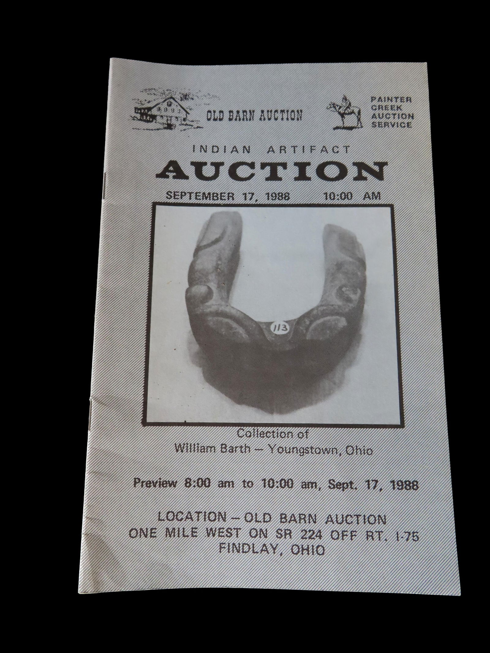 William Barth Collection Indian Artifact Auction Catalog, Old Barn Auctions, Sept. 17, 1988 (1 of 4)