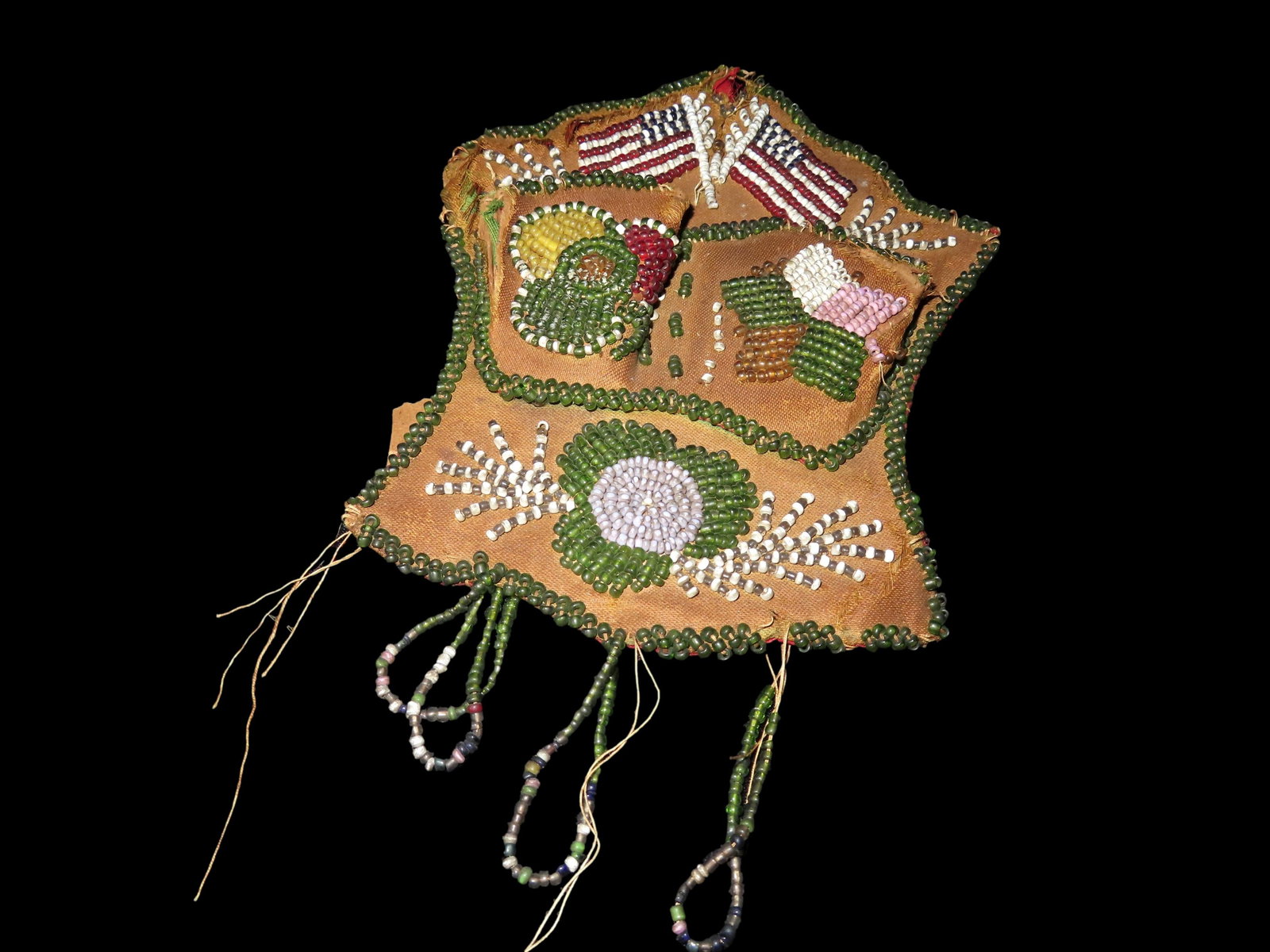 Native American Folk Art "Beaded Whimsie" Double Pocket Wall Hanging Match Holder, Late 19th (1 of 3)