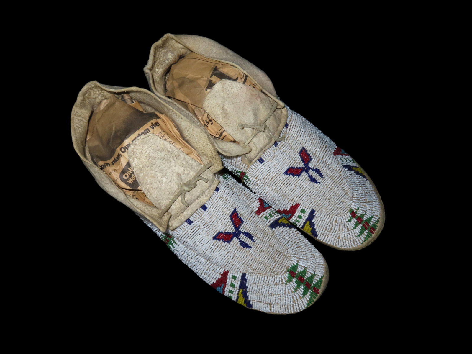 Hand Beaded Hide Moccasins-Native American Origin, Vintage, Worn (1 of 7)