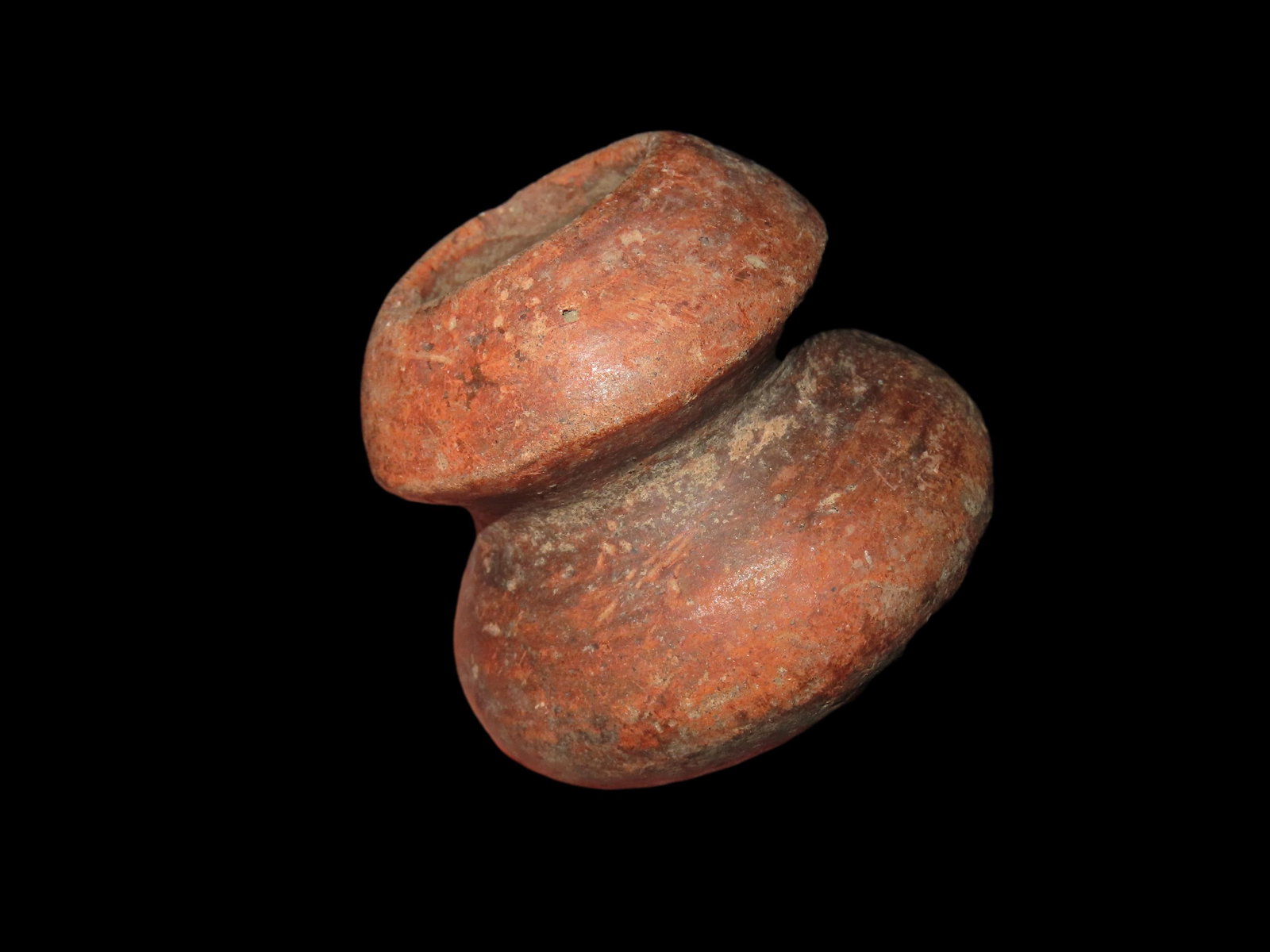 2 1/2" Pre-Colombian Pottery Vessel, Fully Grooved around middle, found in South America (1 of 7)