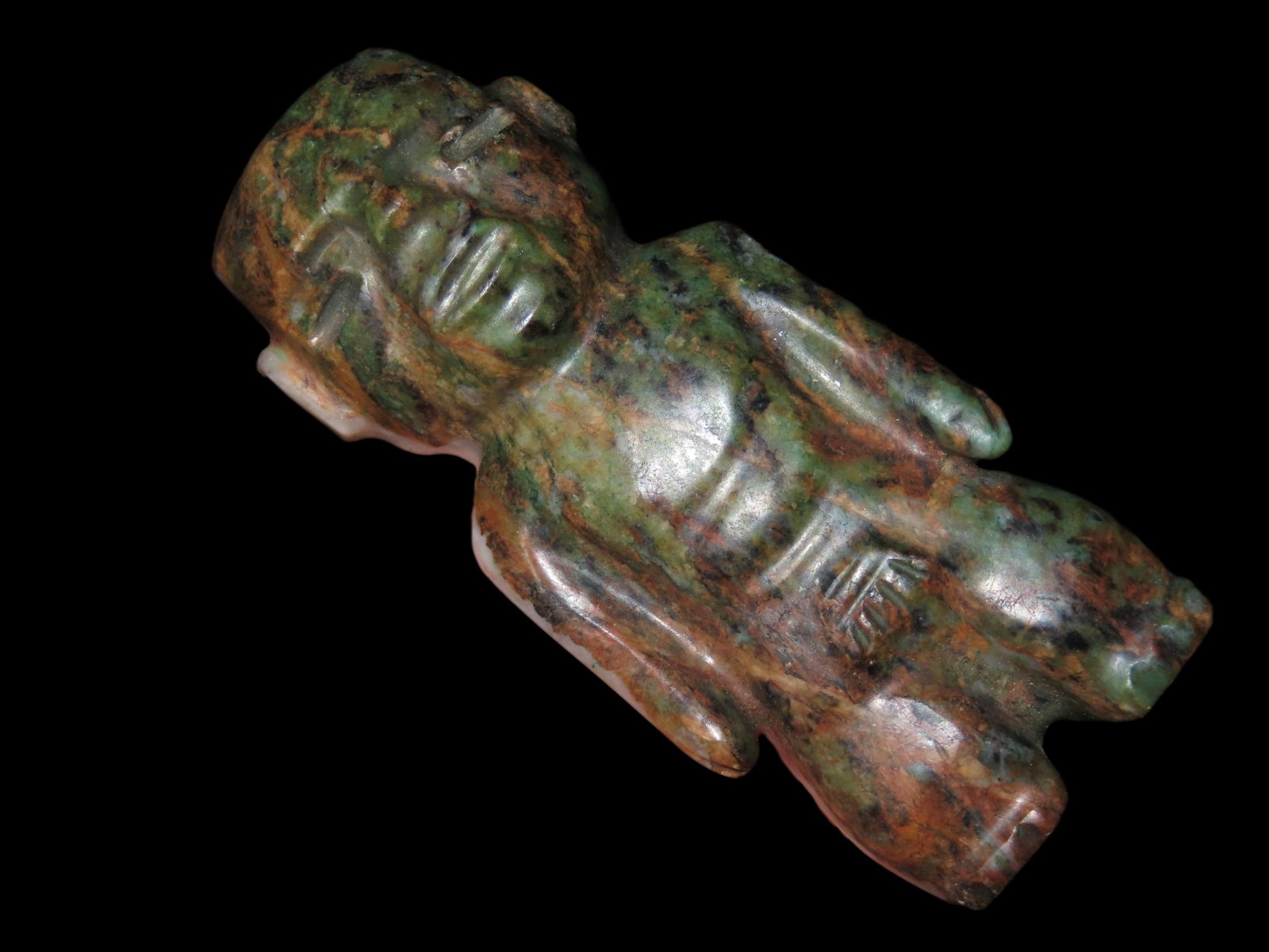 4 1/2"" Pre-Colombian Olmec Jade & (?) Material Human Effigy/Idol, found in South America: 4 1/2"" Pre-Colombian Olmec Jade & (?) Material Human Effigy/Idol, found in South America