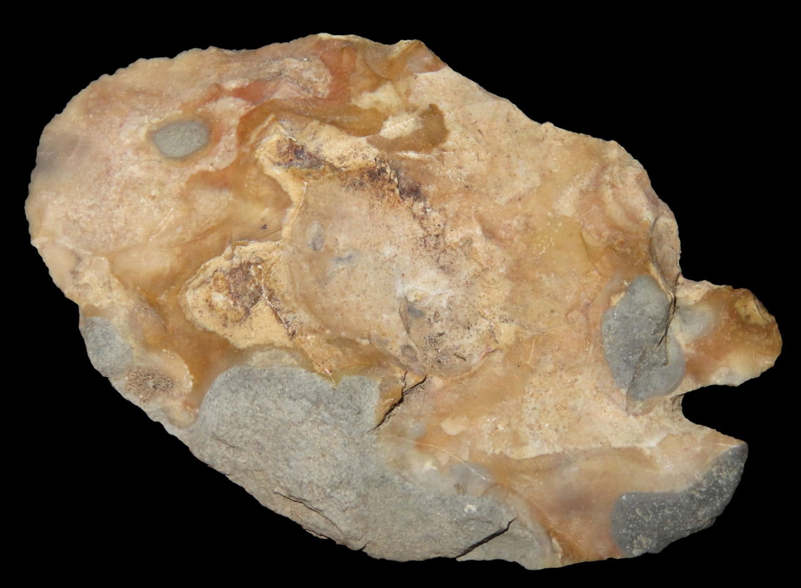 2 3/4" MOZARKITE CORNER TANG KNIFE, SALINE COUNTY MISSOURI, NICE COLORFUL RARE EXAMPLE FOR THE AREA, (1 of 4)