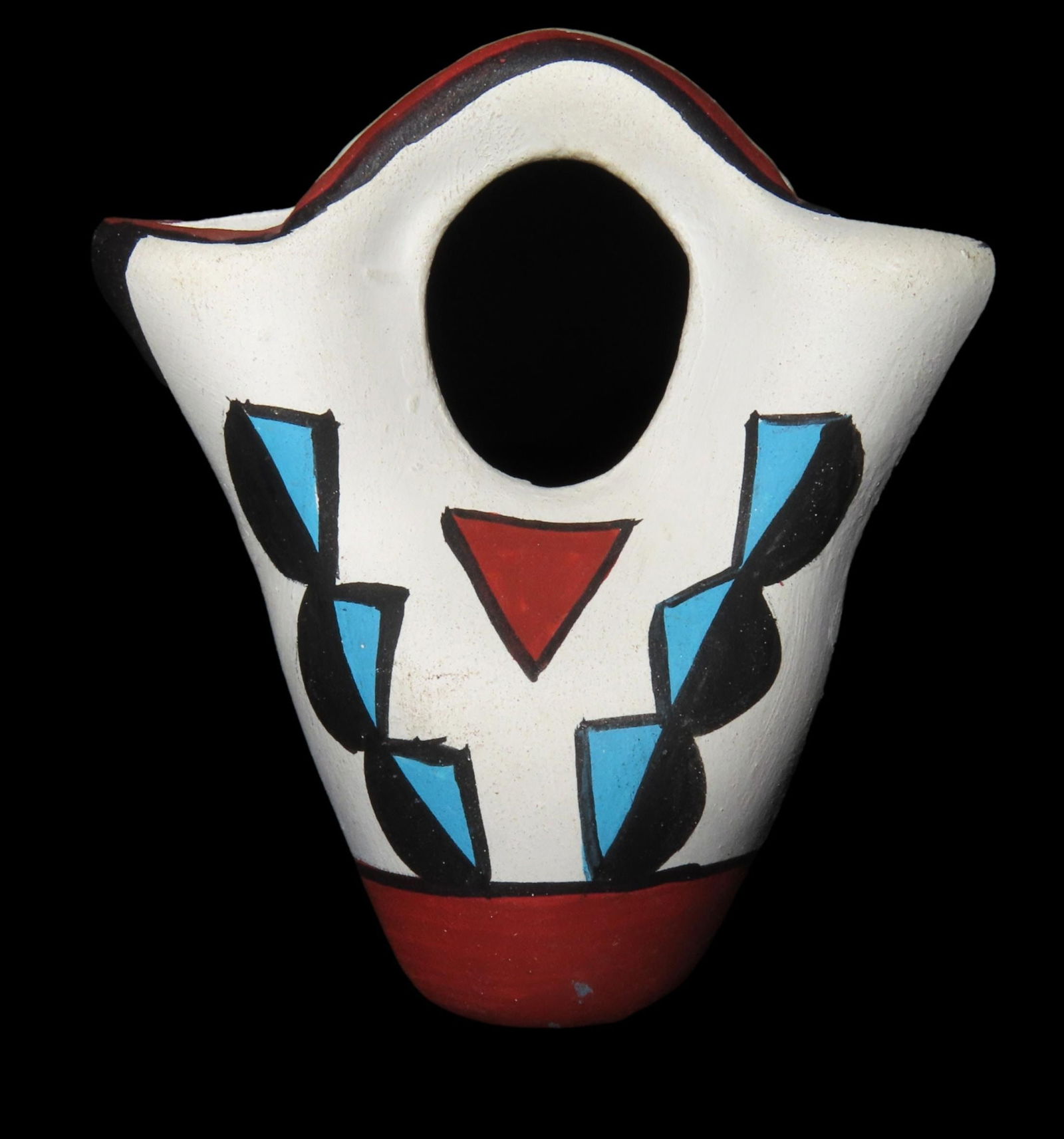 MINIATURE 3 3/4" TALL ACOMA POTTERY WEDDING VASE, NICE COLORFUL HAND PAINTED DESIGN, NATIVE AMERICAN (1 of 7)