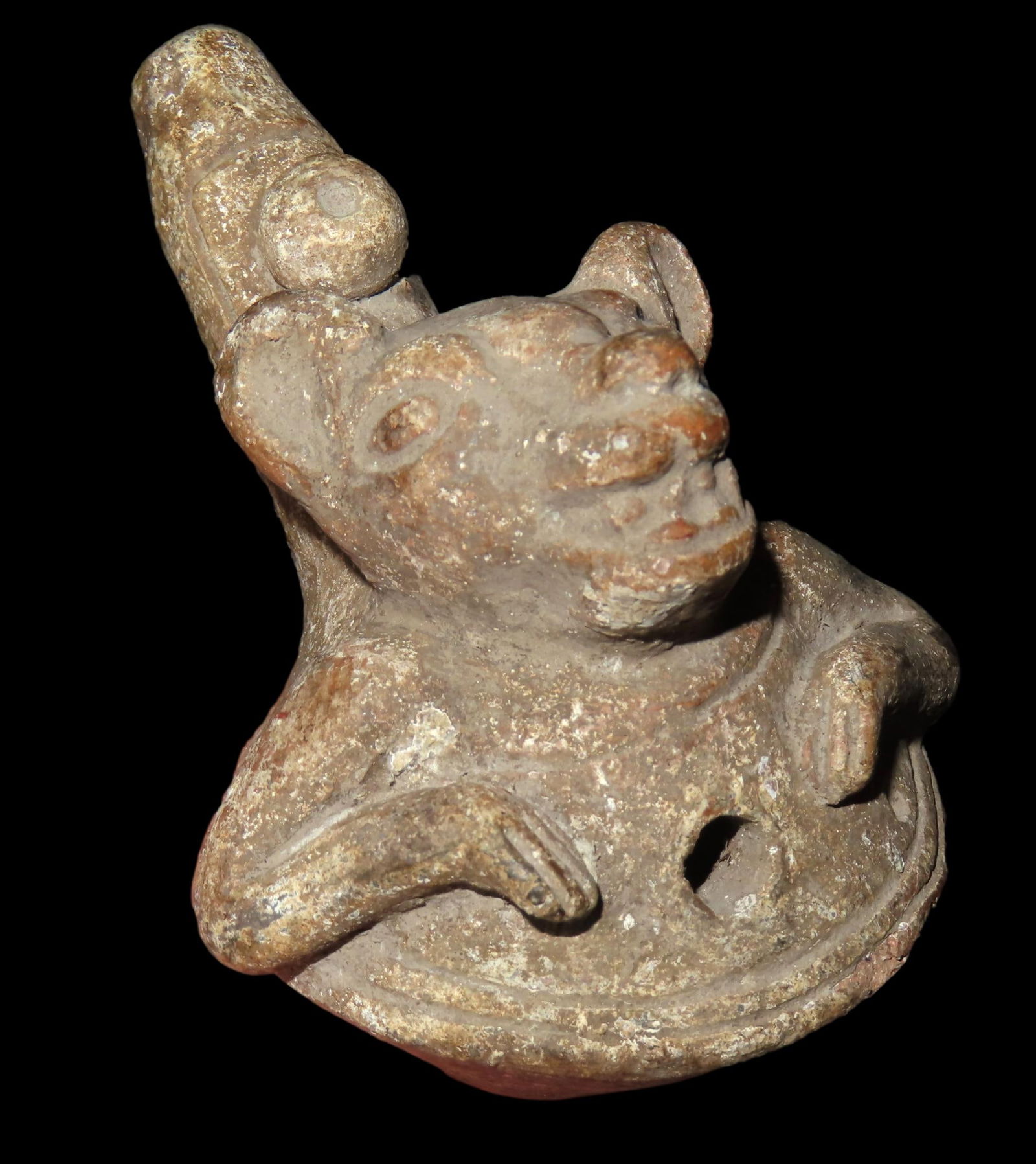 INTERESTING POTTERY JAGUAR EFFIGY PIPE? WHISTLE? DETAILED EXAMPLE, SOLID WITH NO DAMAGE OR REPAIR, (1 of 7)