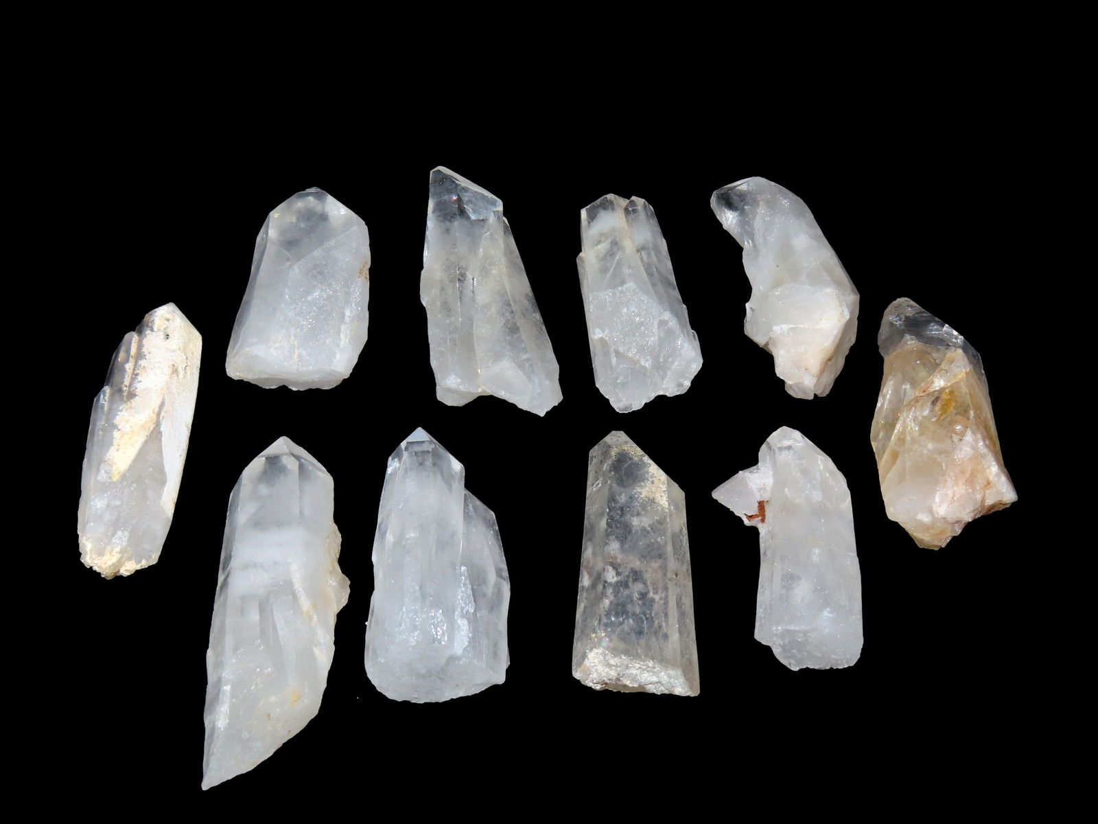 LOT OF 10 CRYSTAL CLEAR QUARTZ CRYSTALS FROM ARKANSAS, BEAUTIFUL SPECIMENS, NICE LARGE EXAMPLES (1 of 2)