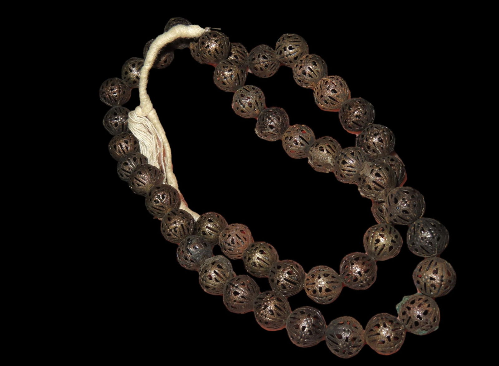 LONG STRAND OF VERY ORNATE COPPER BEADS FROM AFRICA, NICE LARGE NECKLACE (1 of 2)