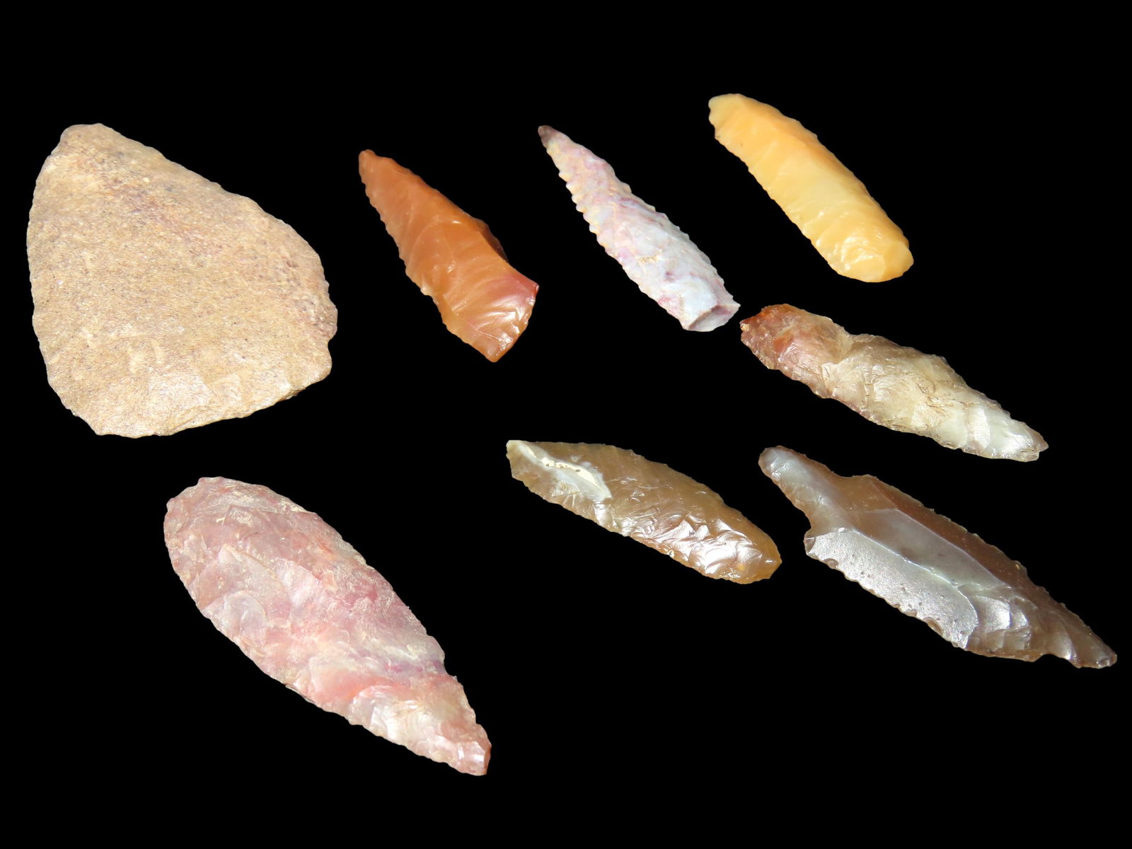 LOT OF 8 AFRICAN NEOLITHIC ARROWHEADS / BIRD POINTS FROM THE SAHARA DESERT, NICE VARIETY OF (1 of 2)