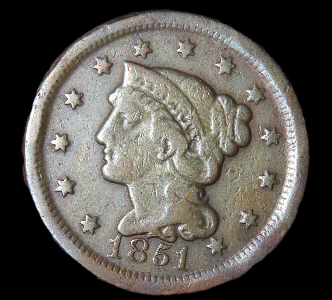 AMAZING 1851 HIGHER GRADE LARGE CENT, GREAT ORIGINAL DETAILS, SEMI-KEY DATE, GREAT OLD US COIN (1 of 3)