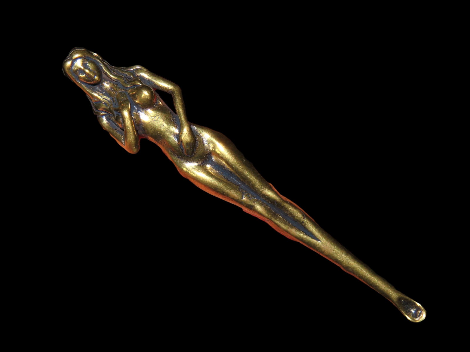 VINTAGE BRASS SNUFF SPOON, NUDE FEMALE FIGURE: VINTAGE BRASS SNUFF SPOON, NUDE FEMALE FIGURE