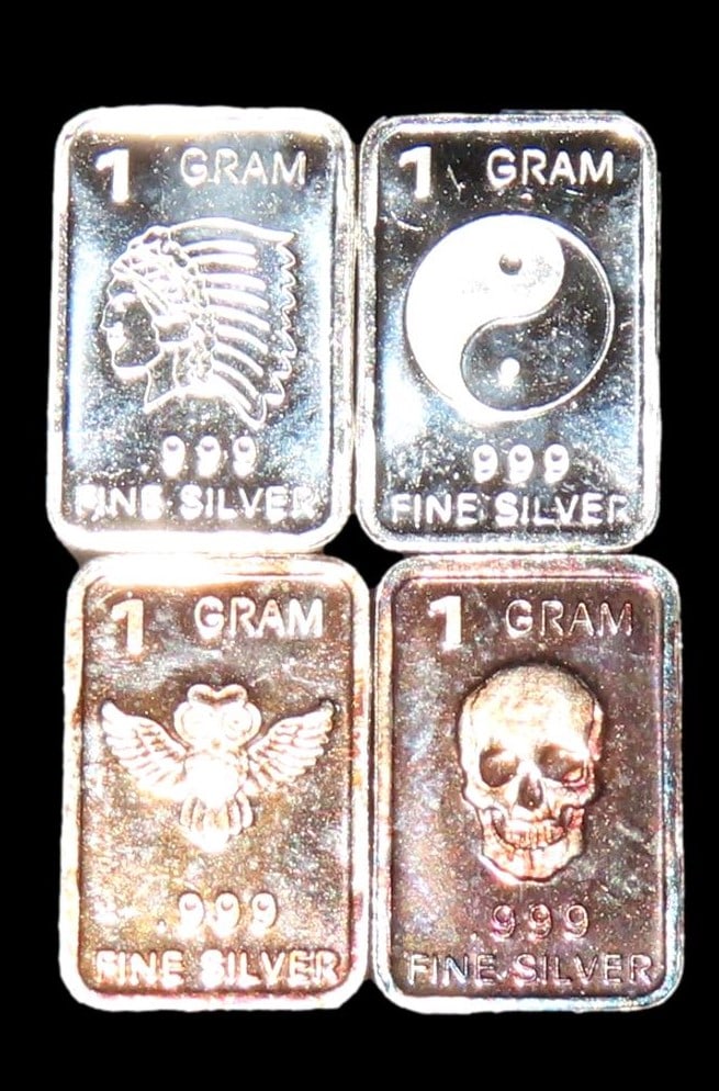 LOT OF 4 MINI SOLID SILVER BARS, 1 GRAM EACH, SILVER BULLION (1 of 2)