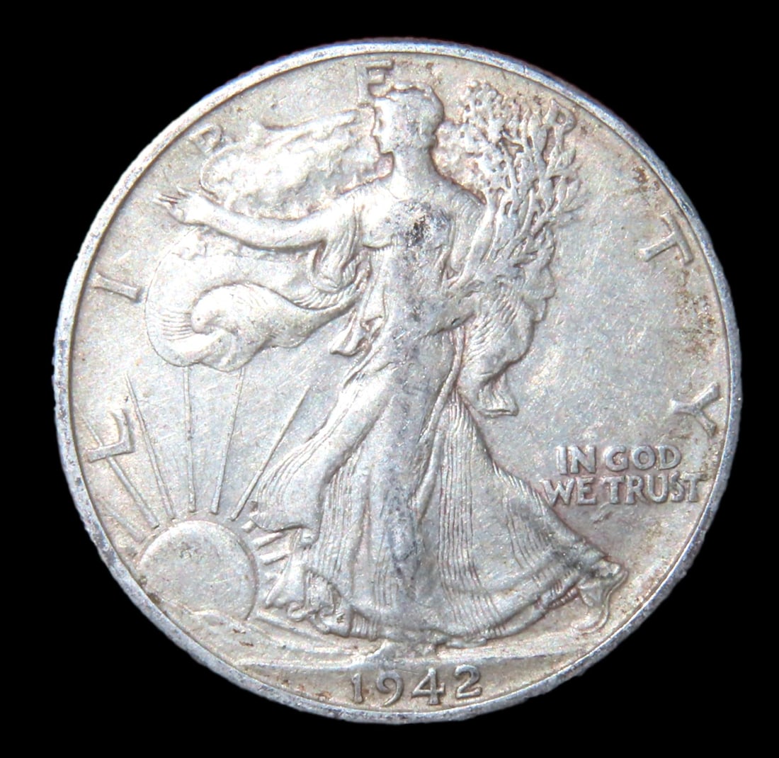1942-D WALKING LIBERTY SILVER HALF DOLLAR, GREAT ORIGINAL CONDITION, EARLY US SILVER COIN: 1942-D WALKING LIBERTY SILVER HALF DOLLAR, GREAT ORIGINAL CONDITION, EARLY US SILVER COIN