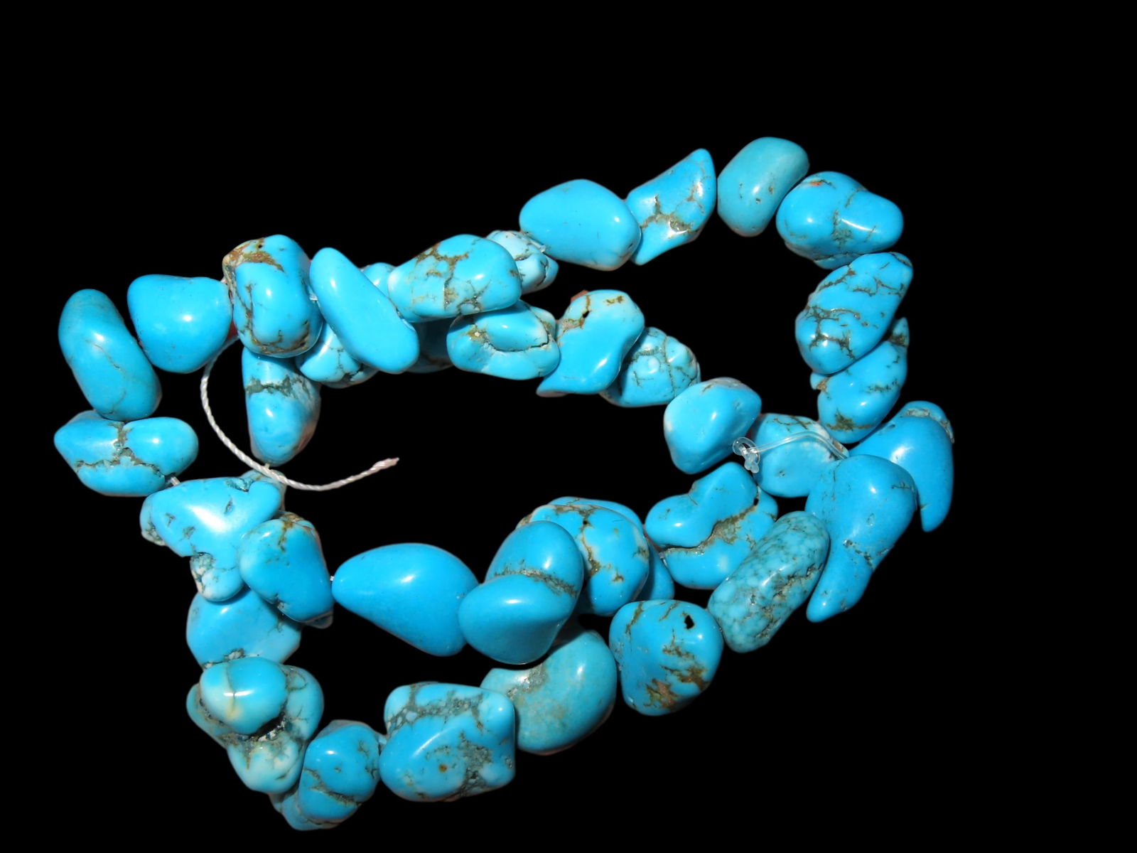 15" DRILLED TURQUOISE NUGGET BEAD NECKLACE, GREAT COLOR (1 of 2)