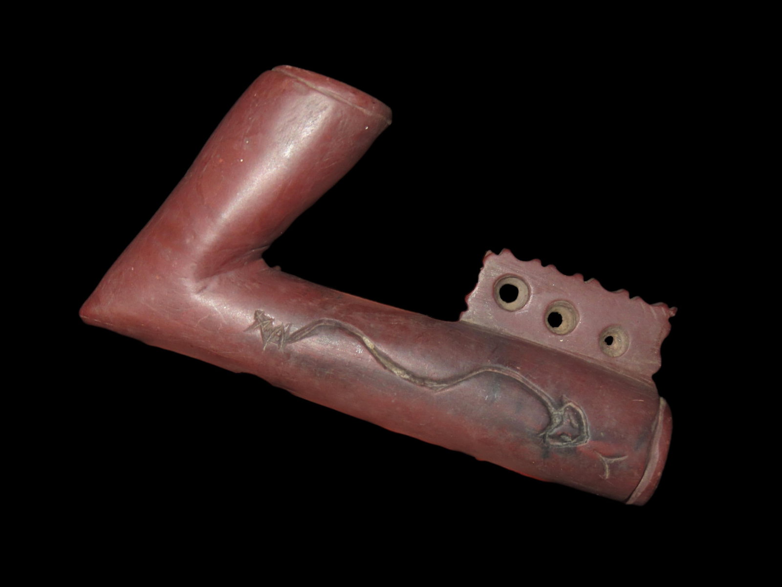 4 3/4" Historic Elbow Pipe, Incised with Snake Decoration, Ex Dennis Stonewall Collection (1 of 5)