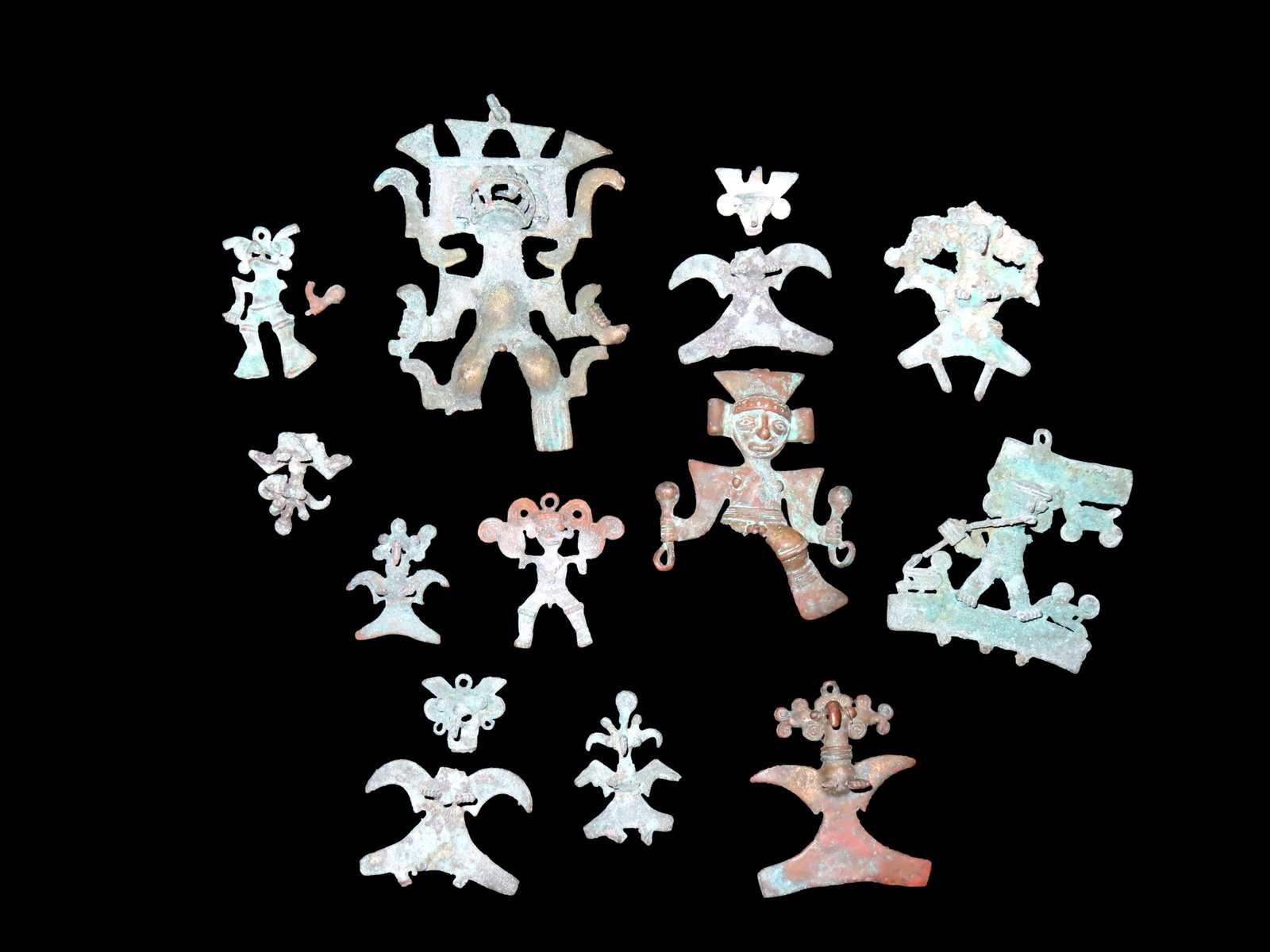 Grouping of Pre-Colombian Copper Pendants, found in Peru, Ex Randall Mays Collection: Grouping of Pre-Colombian Copper Pendants, found in Peru, Ex Randall Mays Collection