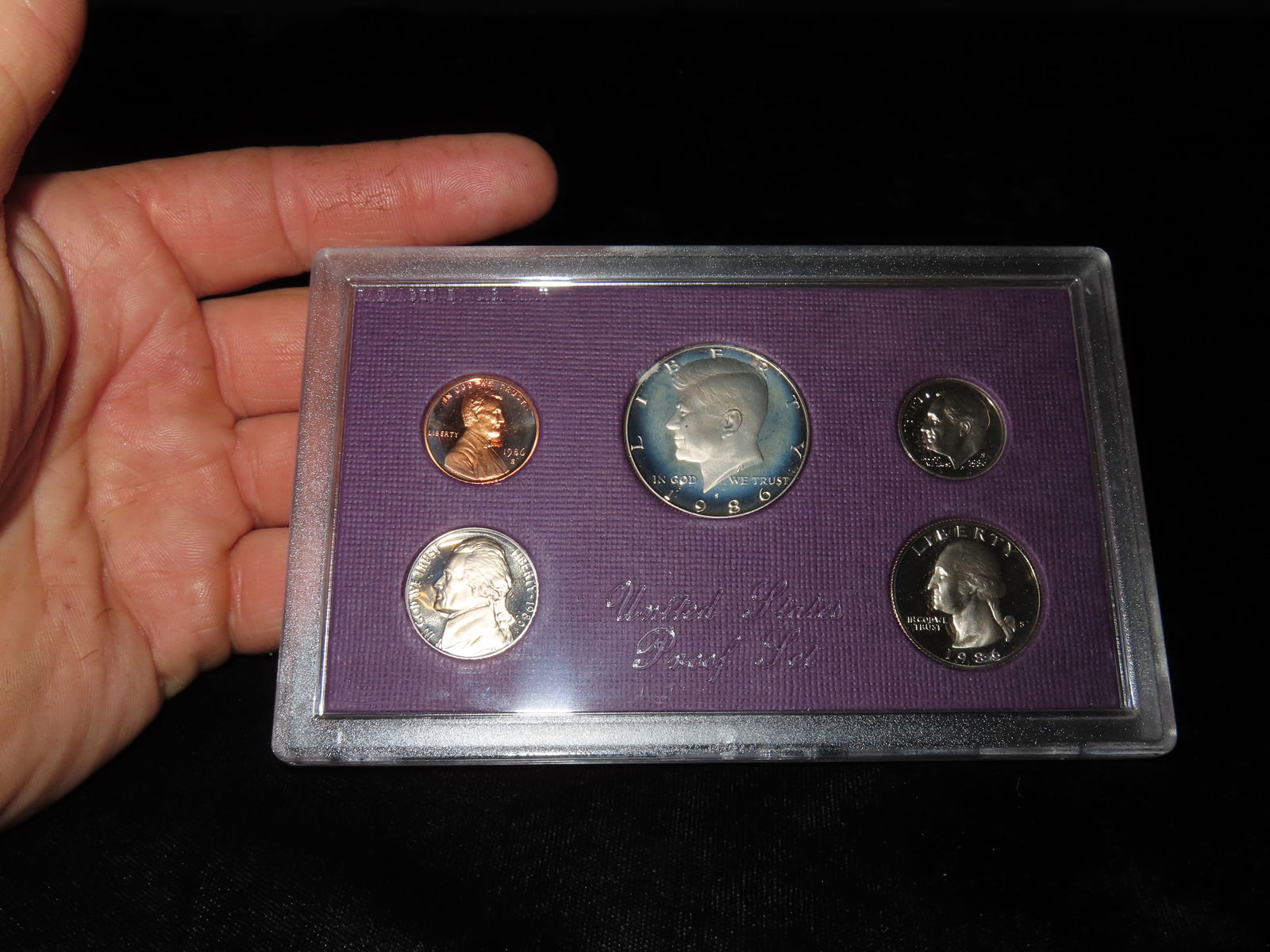 1986 United States of America Proof Set- Half Dollar, Quarter, Dime, Nickel, and Penny (1 of 3)