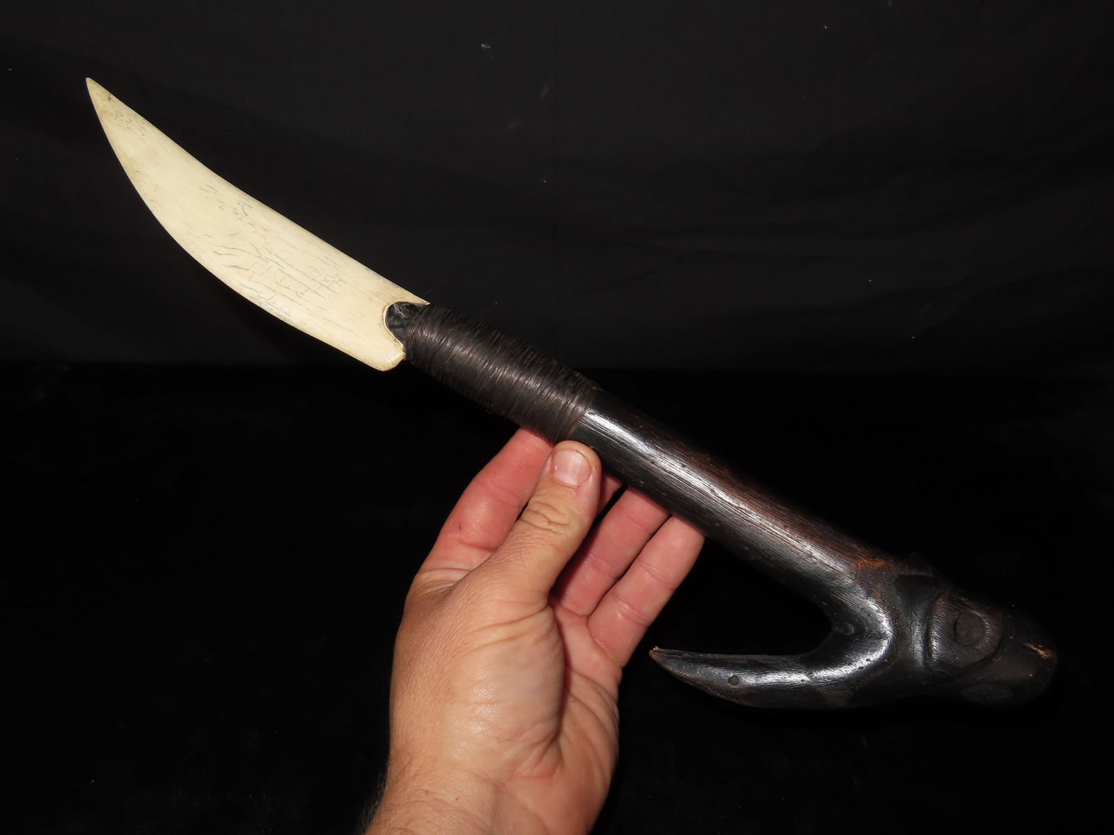 Bone Knife w/Carved Wood Handle ***REPRODUCTION***: Bone Knife w/Carved Wood Handle ***REPRODUCTION***
