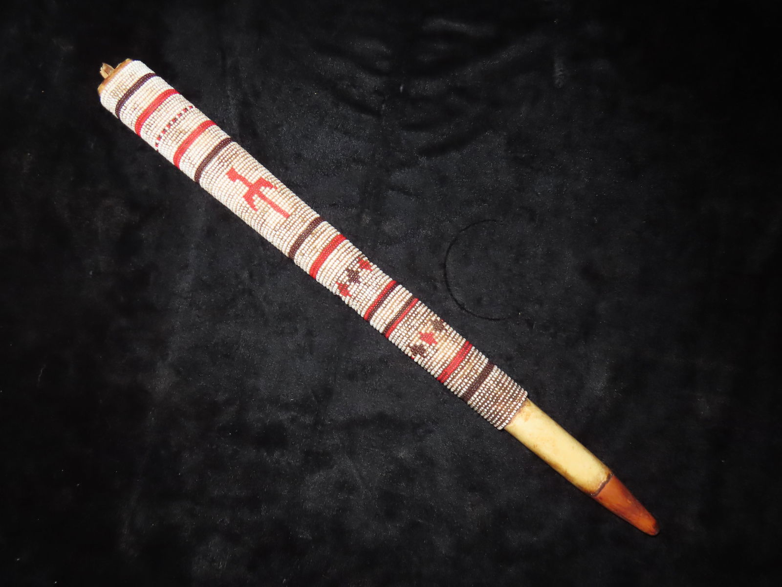 17 3/4" Beaded Wooden Pipe Stem ***REPRODUCTION*** (1 of 2)