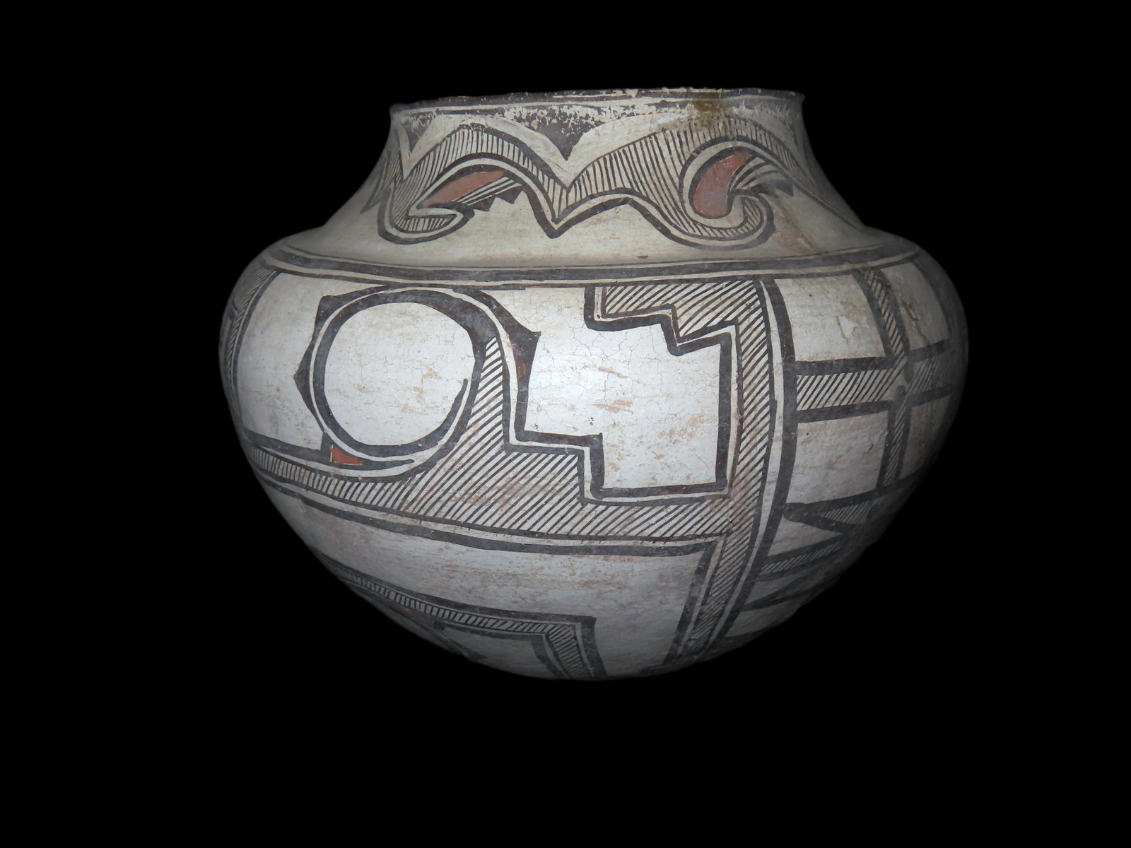 10 1/2" x 13 1/2" Large Zia Pueblo Pottery Vessel, cracked and glued but complete, "Valencia" writte (1 of 7)