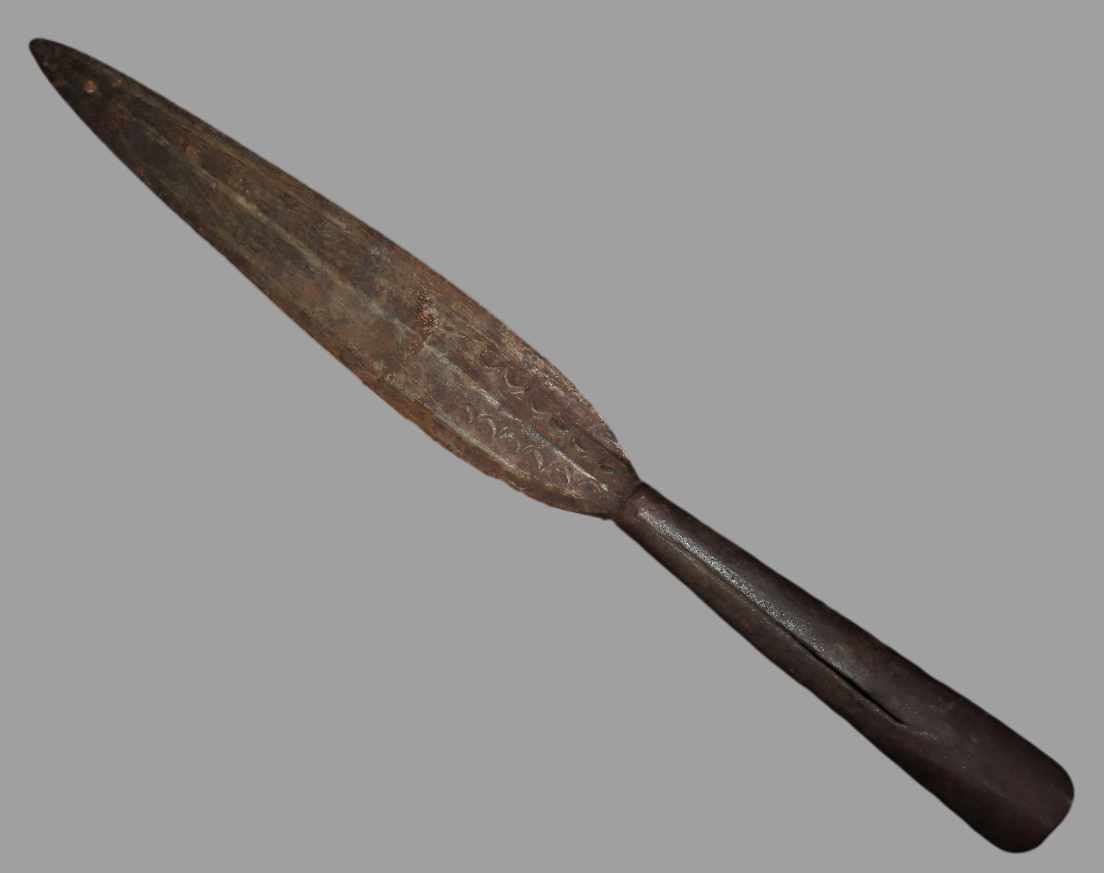13' African Spear Tip, Incised design on Blade, found in Africa (1 of 4)