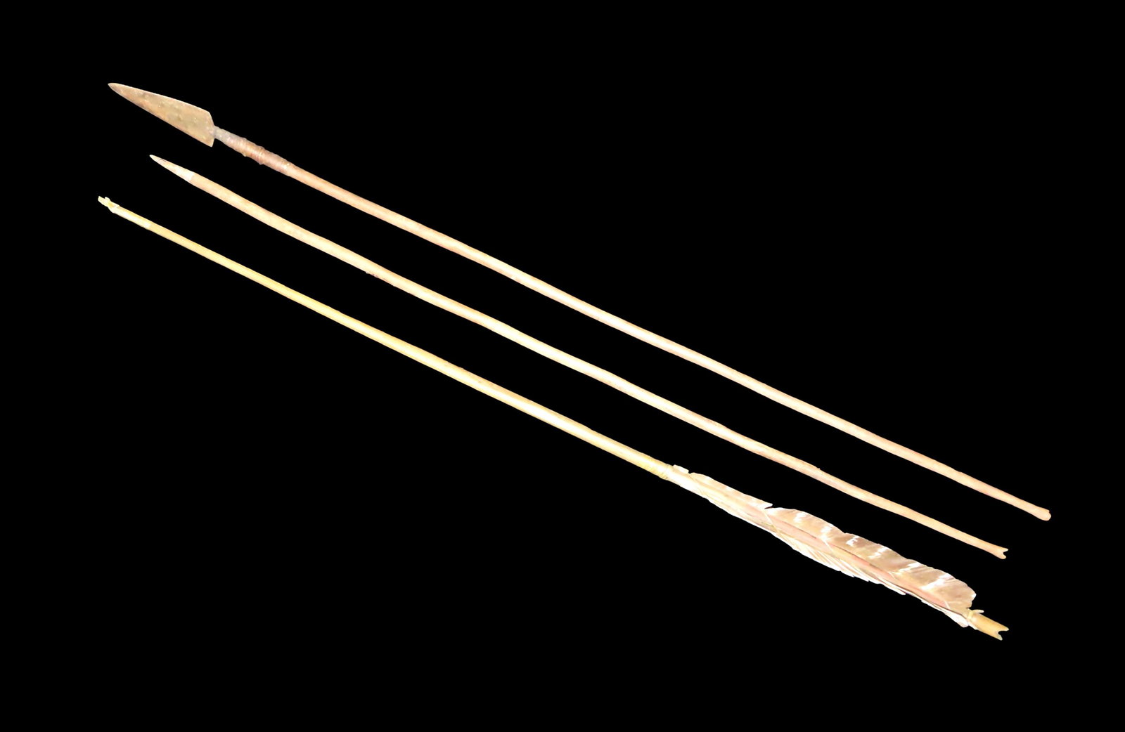 Lot of 3 Historic Plains Arrows, 1 with Metal Point, Ex Mitch Lewis Collection (1 of 4)