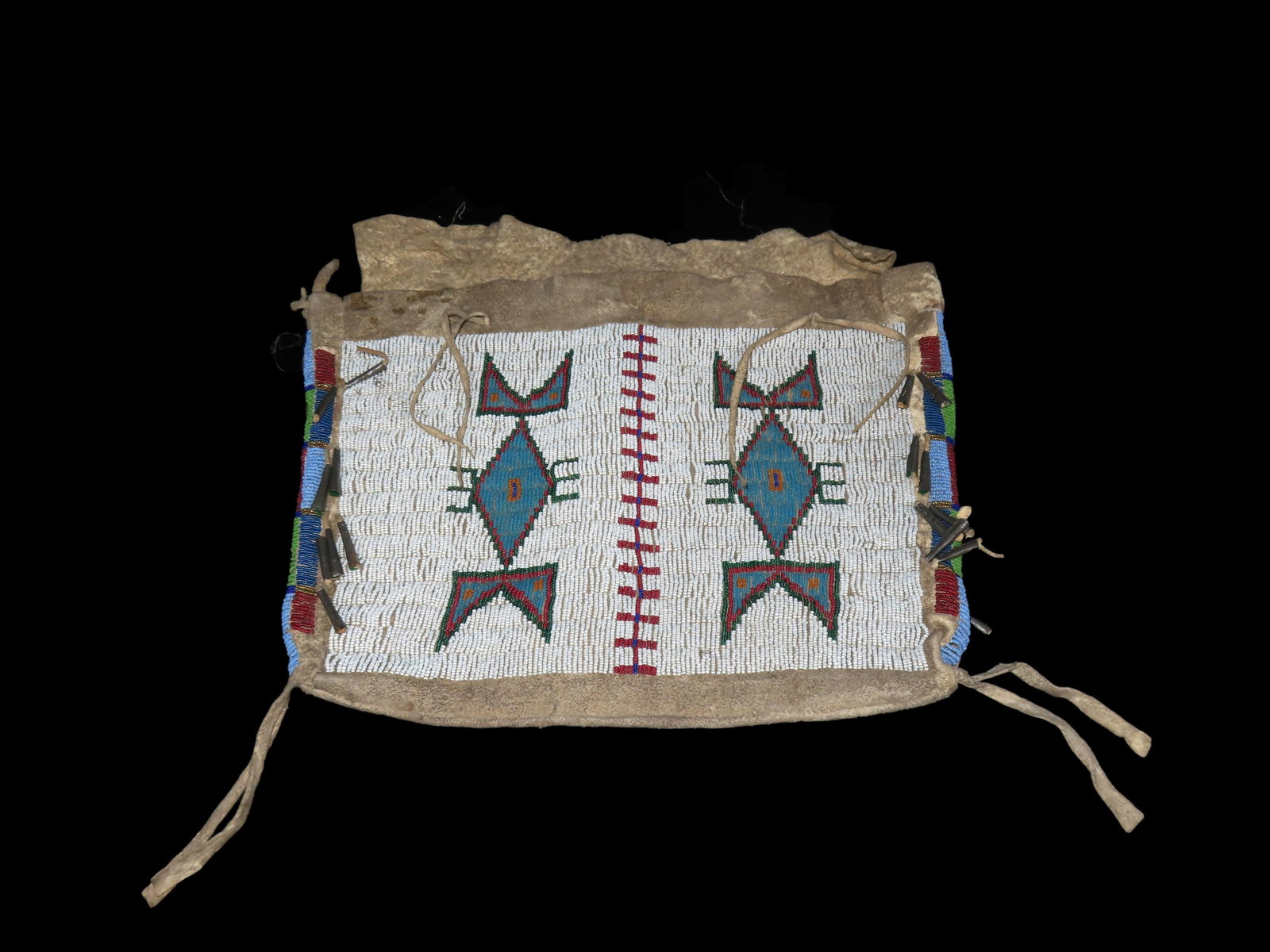 Northern Plains Beaded Bag, With Metal Cones and some Fringe, ca. 1900's,Ex Mitch Lewis Collection (1 of 7)