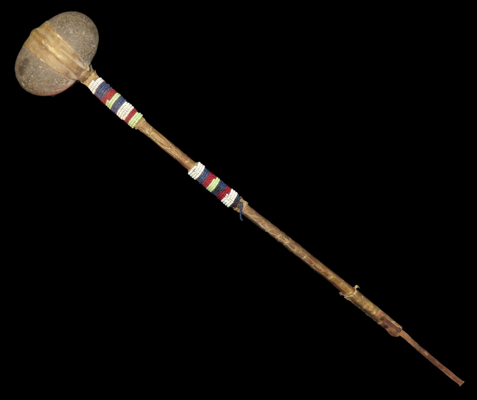 18 1/2' Early 20th Century Sioux Ceremonial Dance Stone-head War Club, Beaded and Sinew mounted (1 of 6)